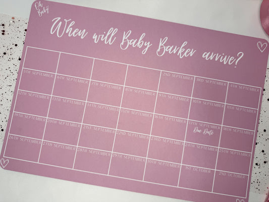 Pink A3 Due Date Calendar Game