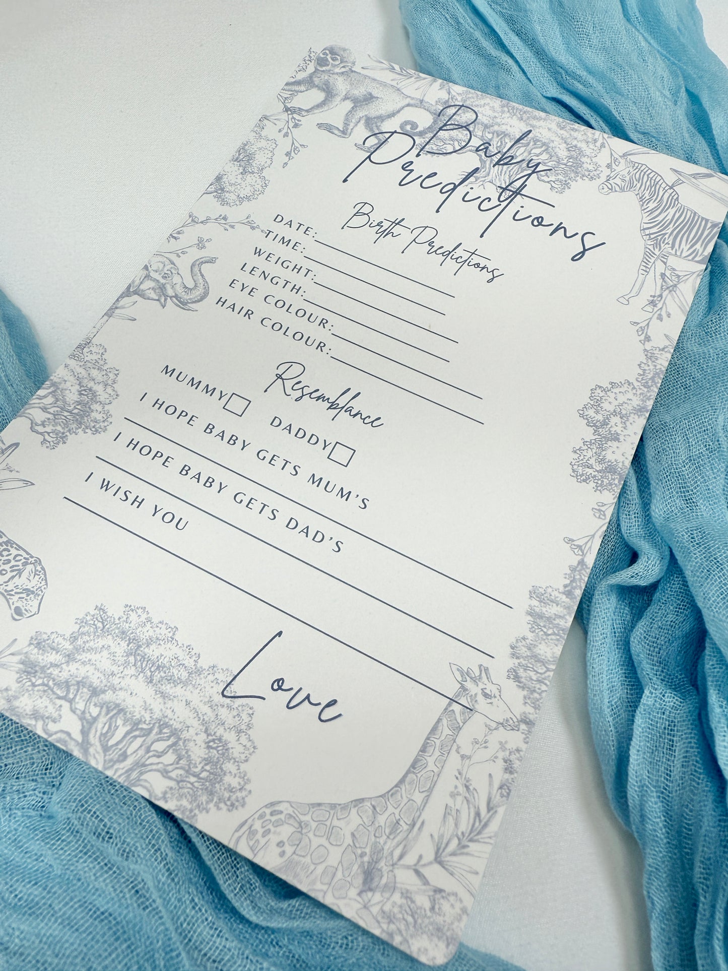 Blue Safari Baby Prediction Cards- Pack of 10