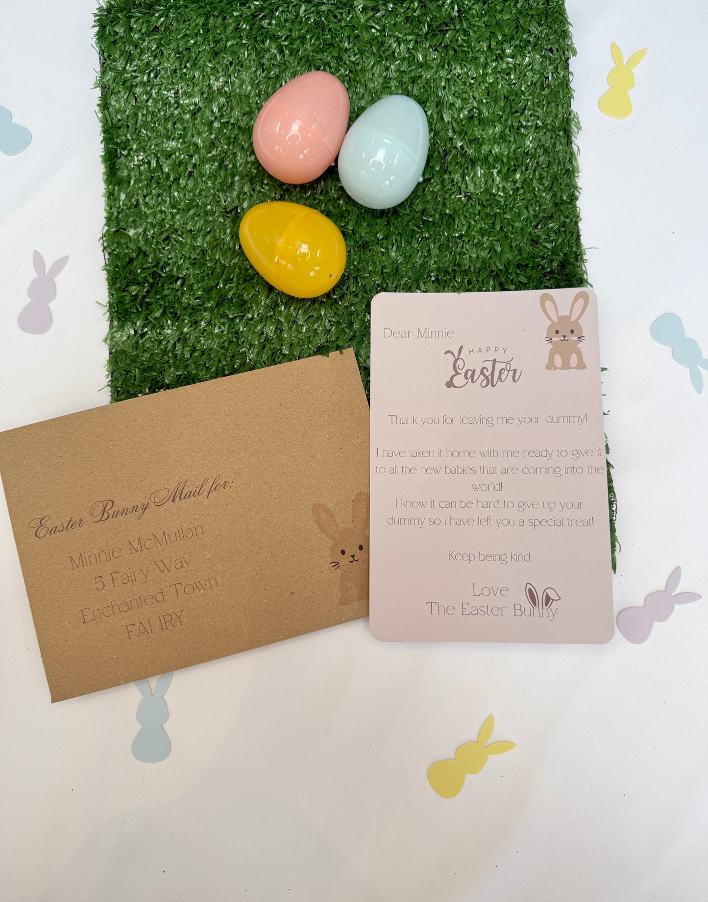 Personalised letter from The Easter Bunny thanking the child for the dummy