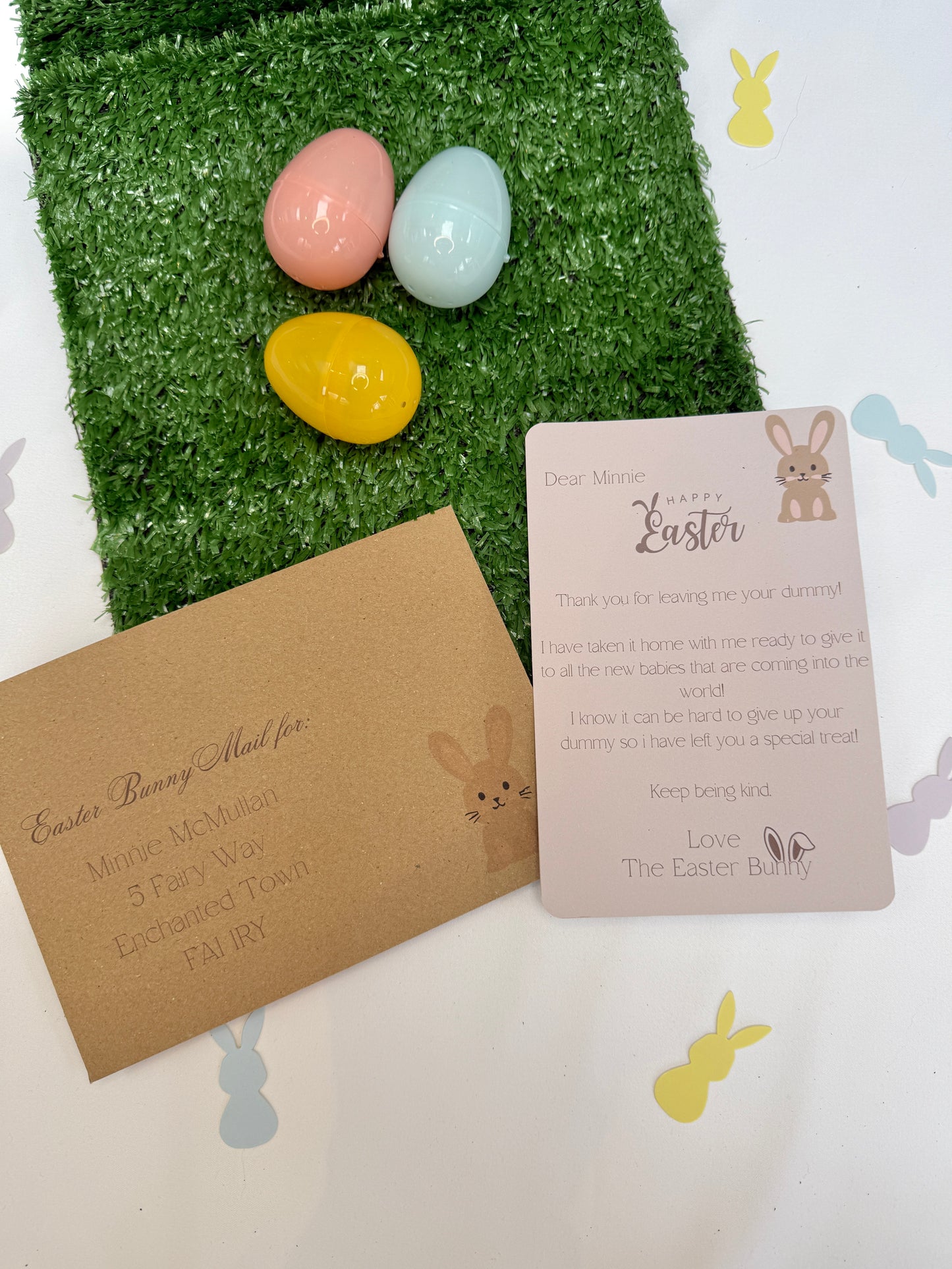 Personalised letter from The Easter Bunny thanking the child for the dummy