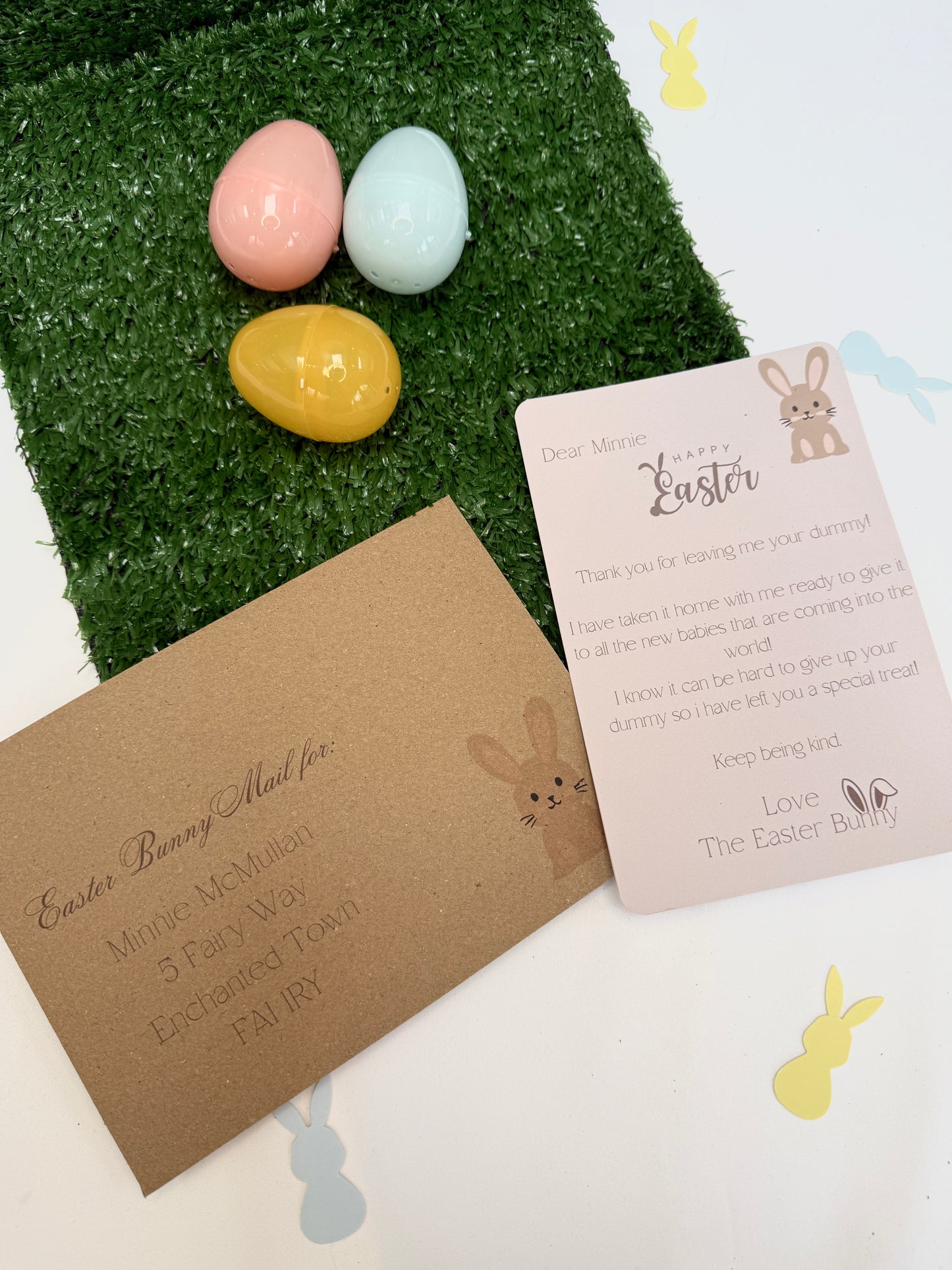 Personalised letter from The Easter Bunny thanking the child for the dummy