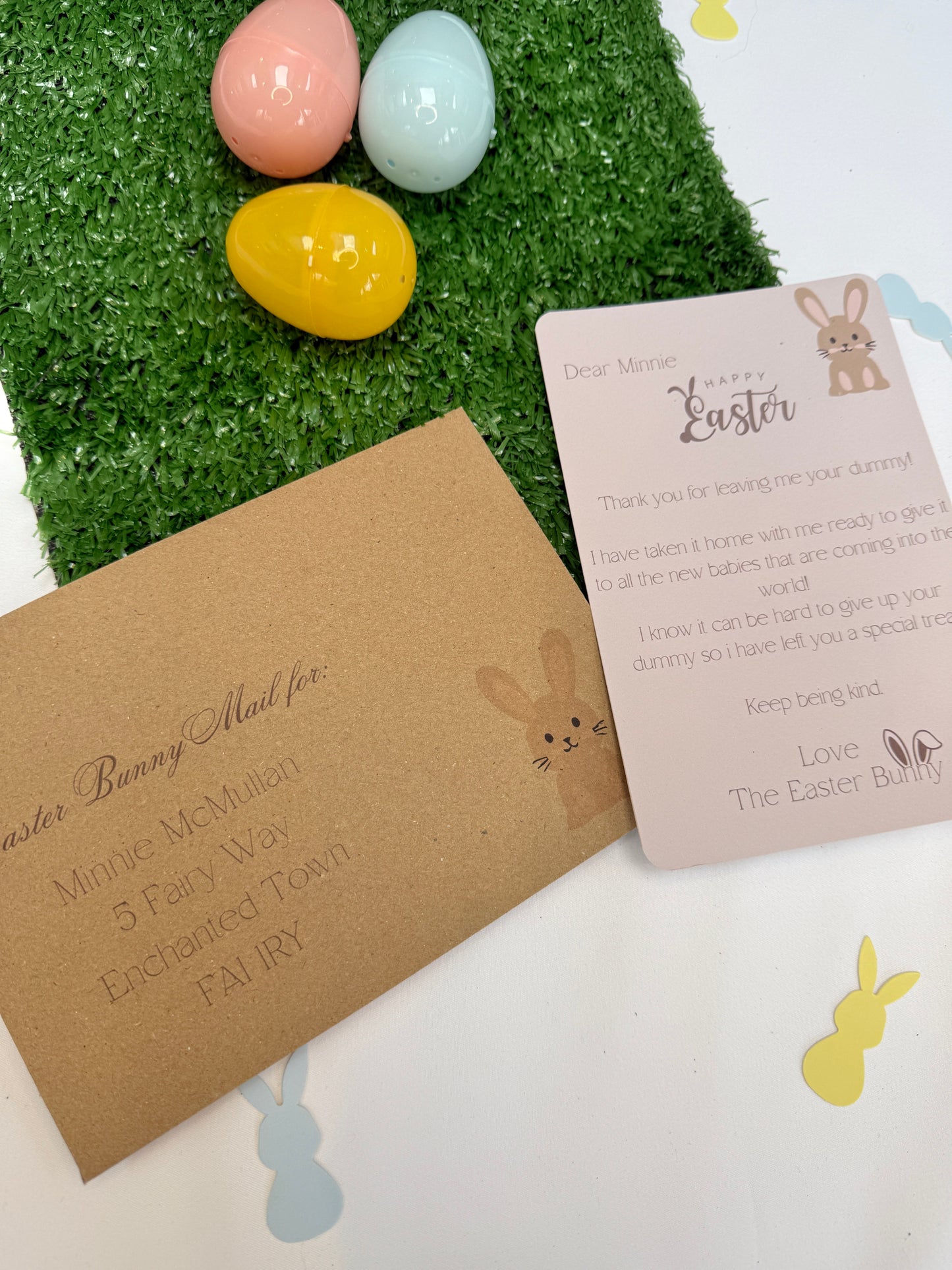 Personalised letter from The Easter Bunny thanking the child for the dummy