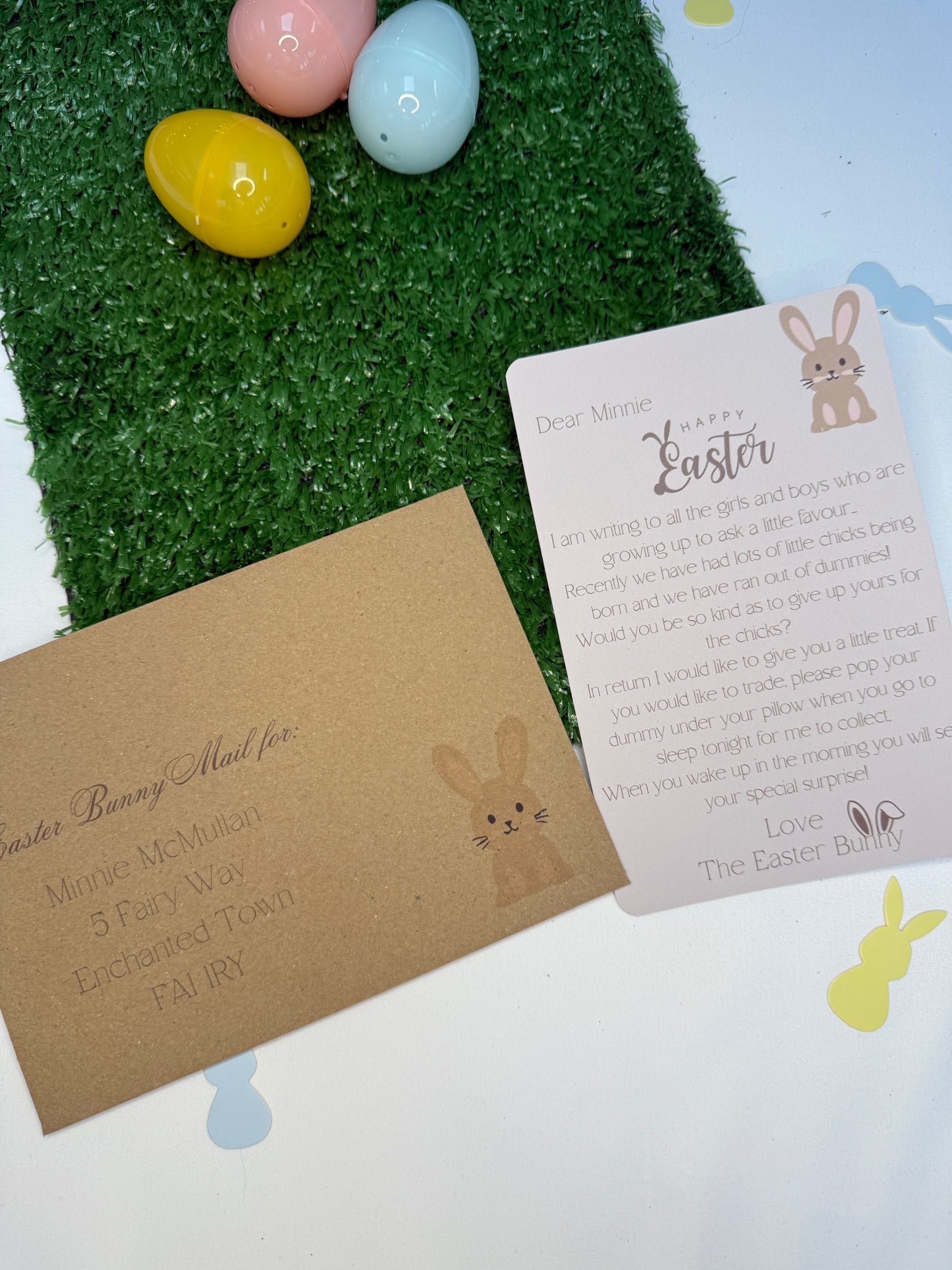 Personalised letter from The Easter Bunny thanking the child for the dummy