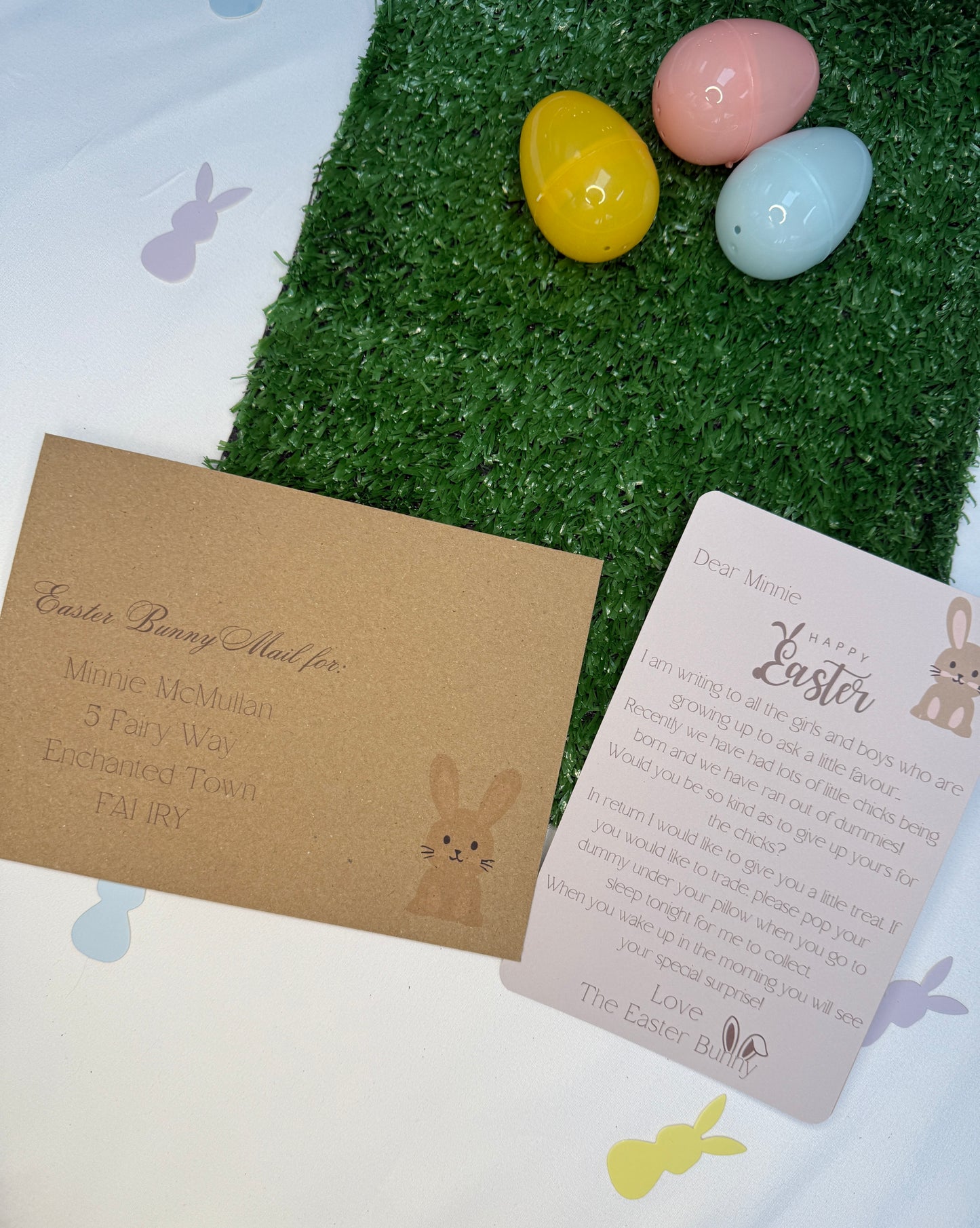 Personalised letter from The Easter Bunny thanking the child for the dummy