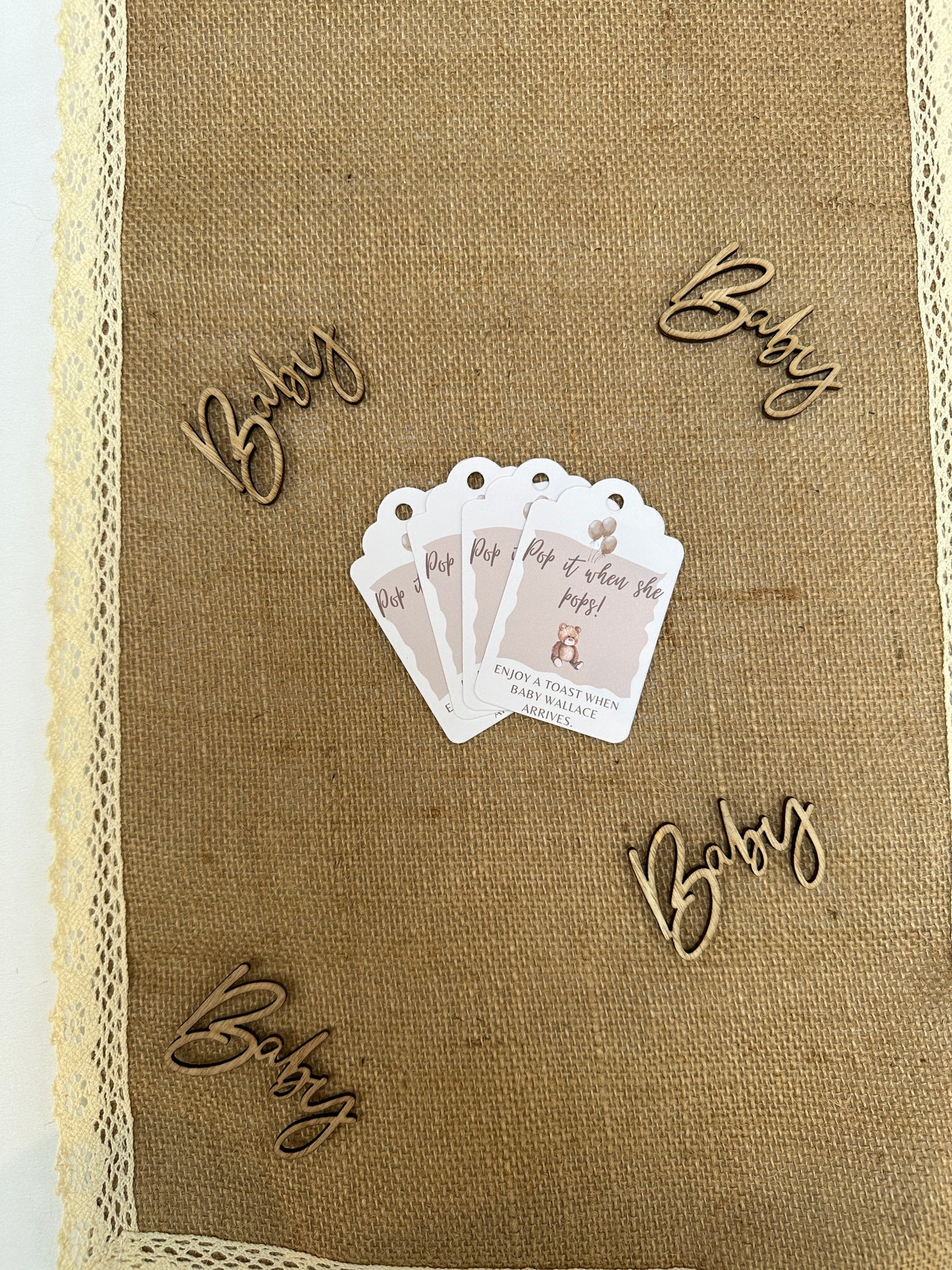 Teddy Bear 'Pop It When She Pops' Personalised Bottle & Gift Tags- Pack of 10