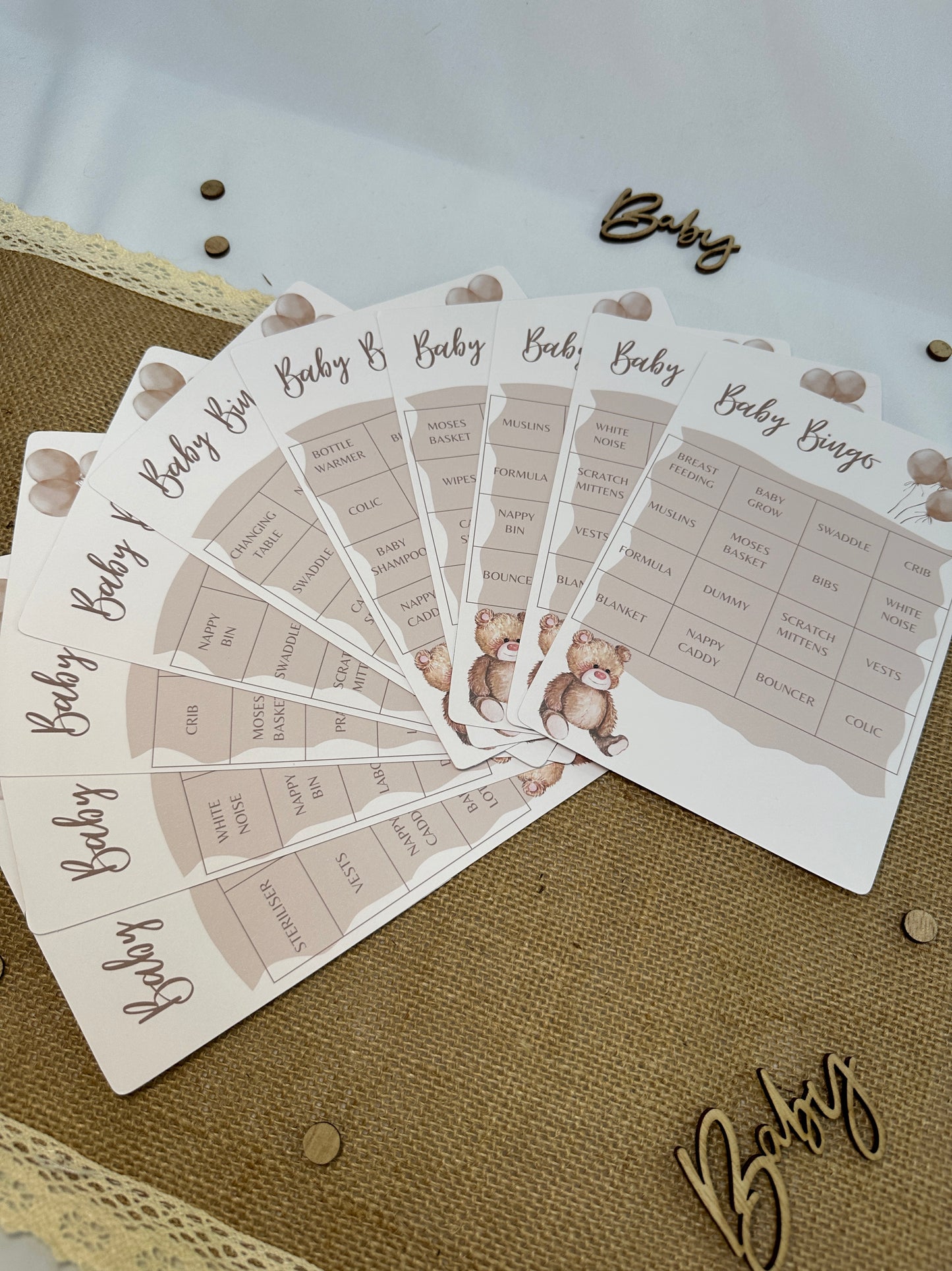 Teddy Bear Baby Bingo, Includes 10 varieties of cards and call sheet.