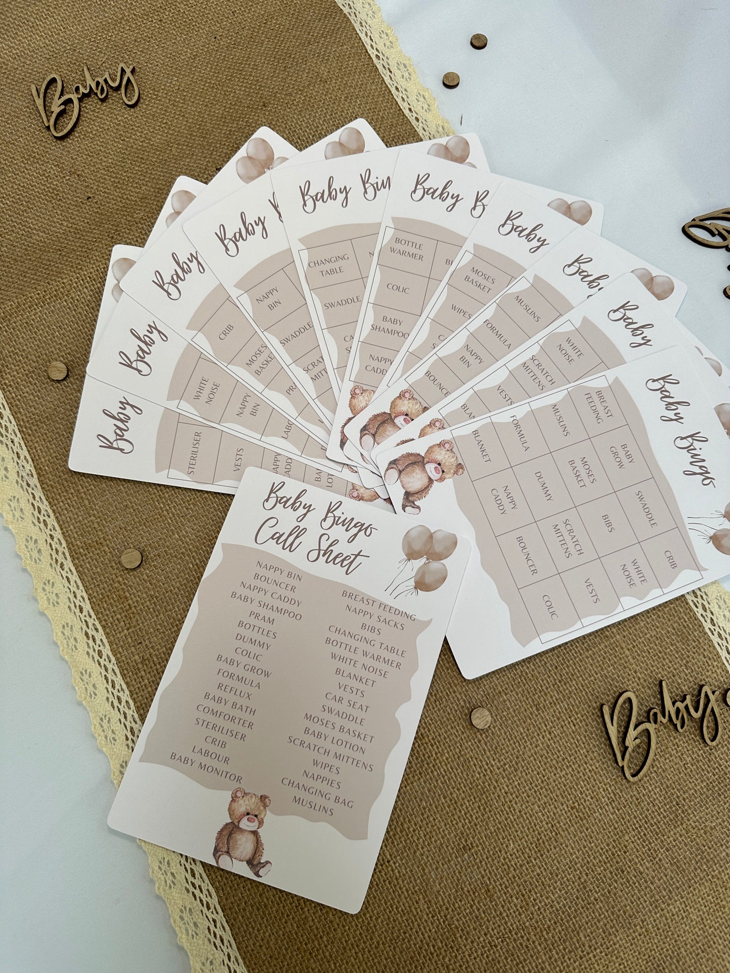 Teddy Bear Baby Bingo, Includes 10 varieties of cards and call sheet.