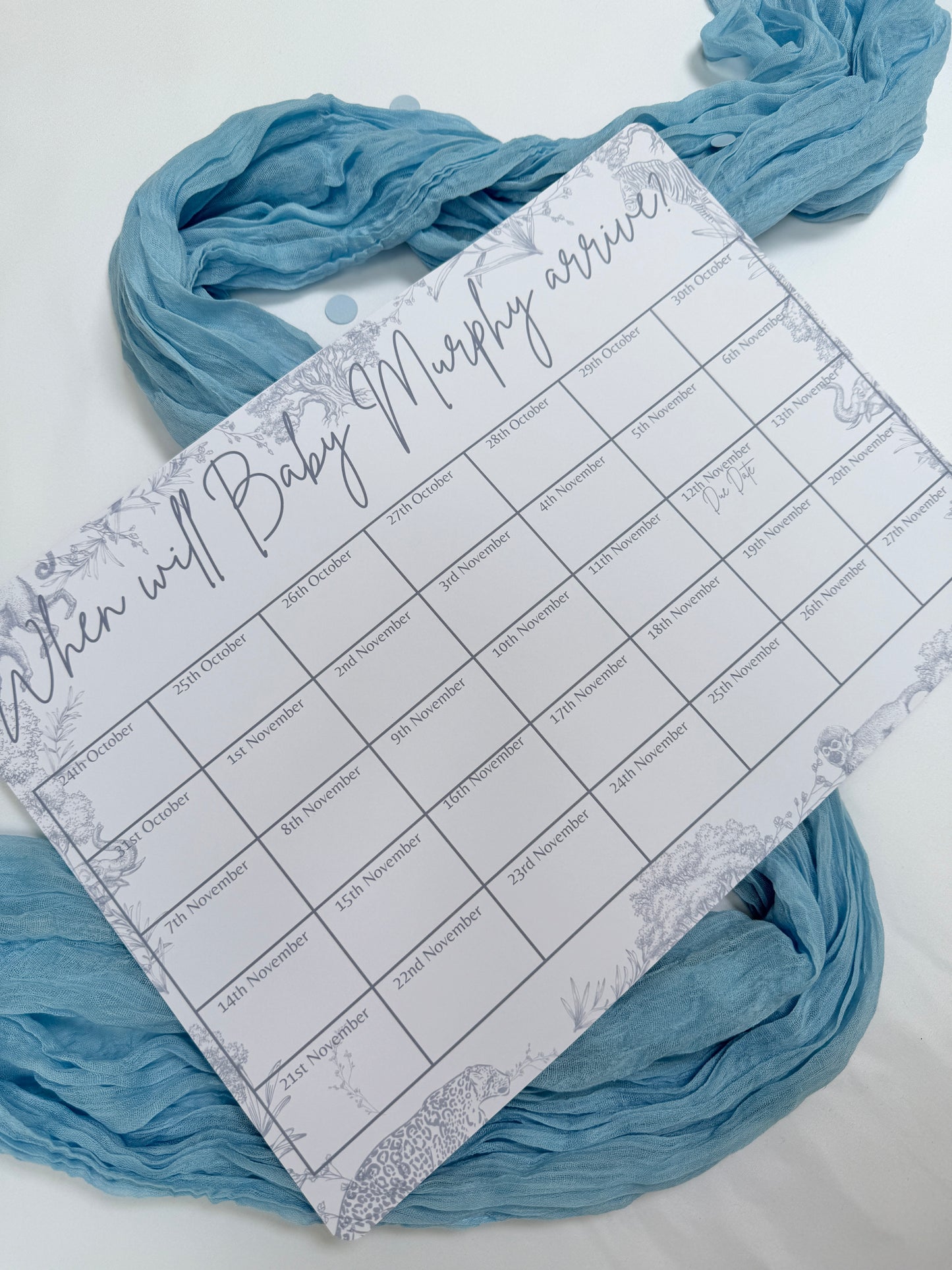 Blue Safari A3 Due Date Calendar