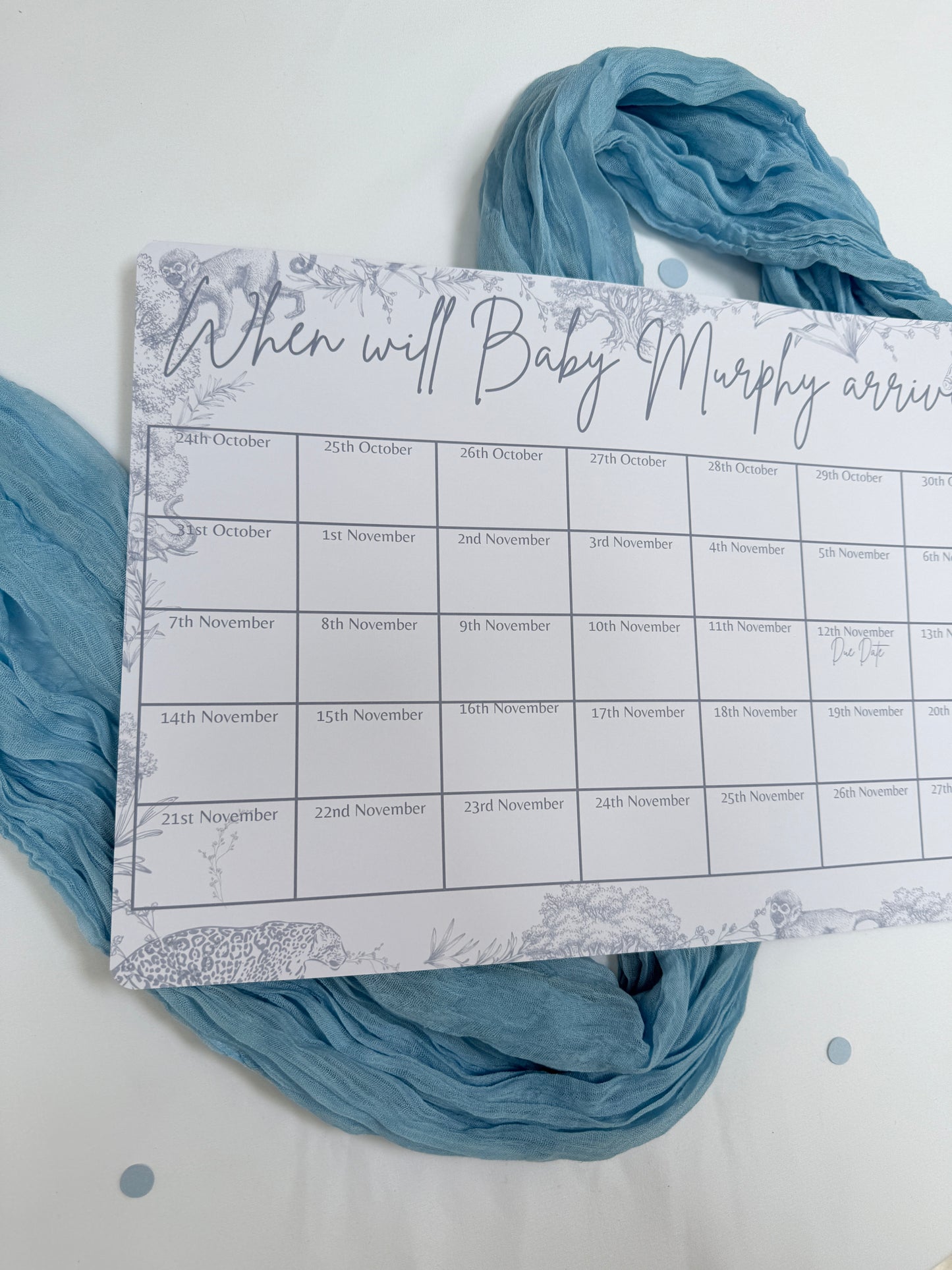 Blue Safari A3 Due Date Calendar