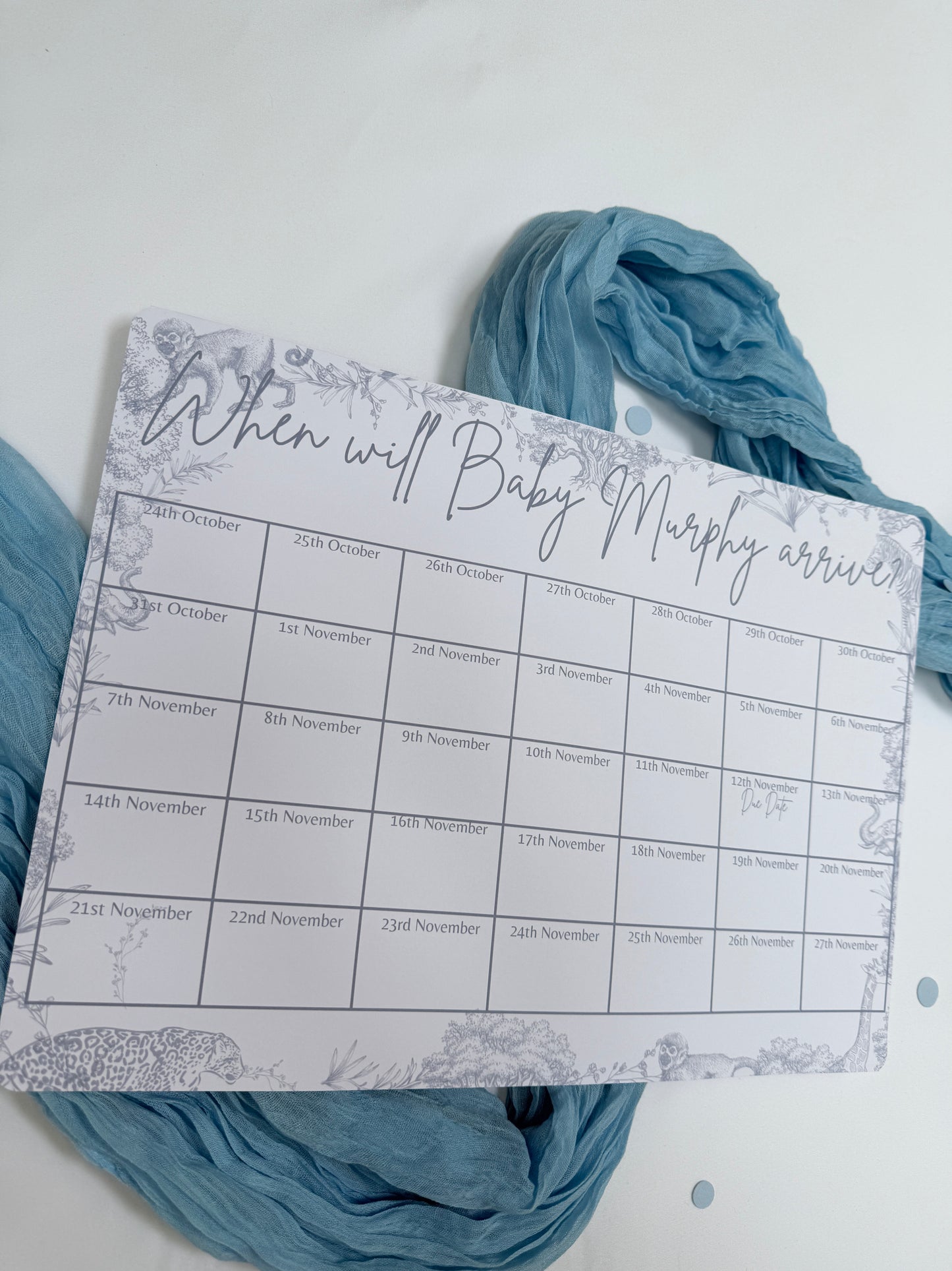 Blue Safari A3 Due Date Calendar