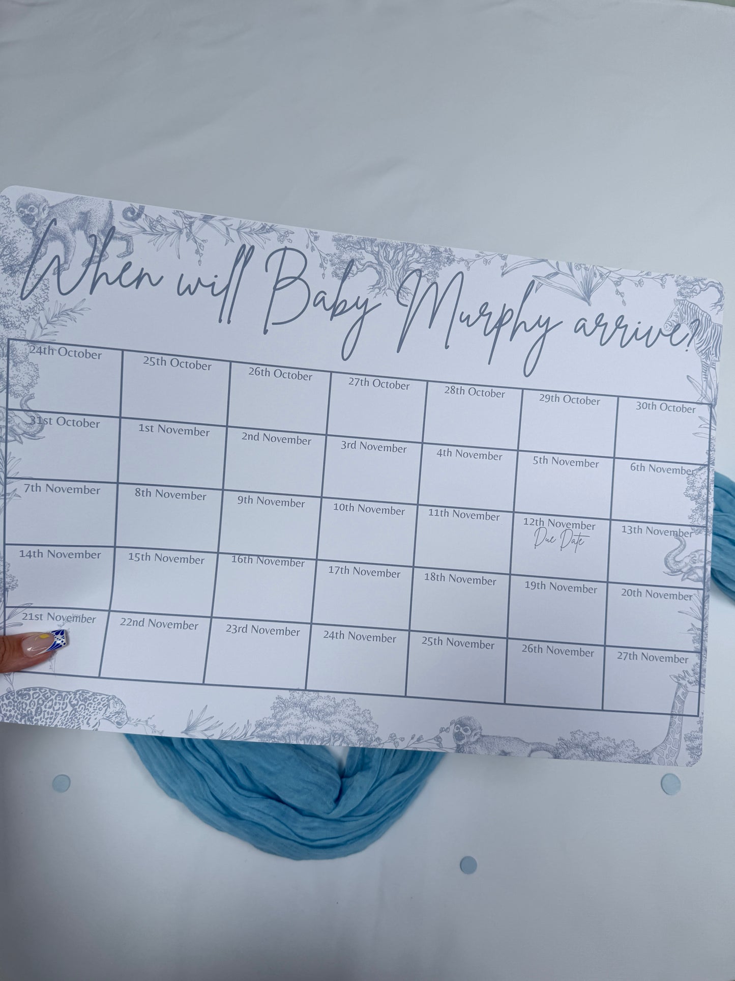 Blue Safari A3 Due Date Calendar