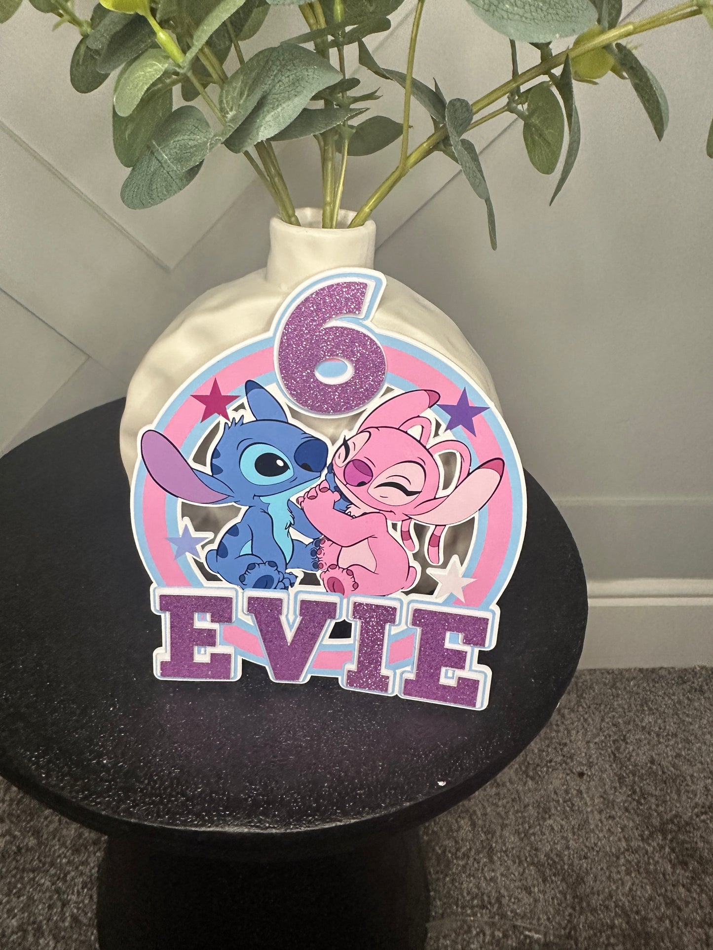 Stitch and Angel Cake Topper, Personalised with Name and Age