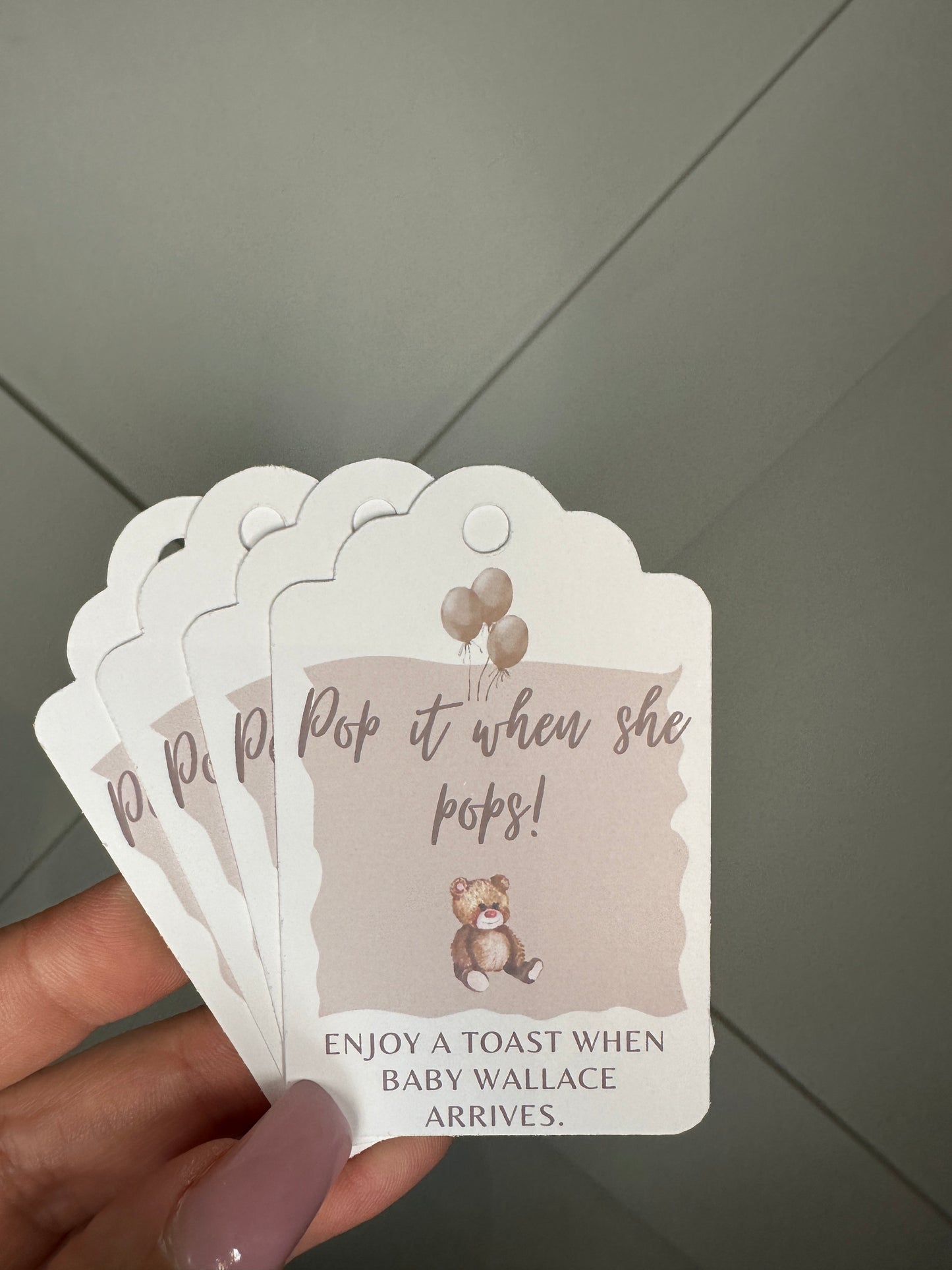 Teddy Bear "Ready To Pop' Personalised Bottle & Gift Tags- Pack of 10