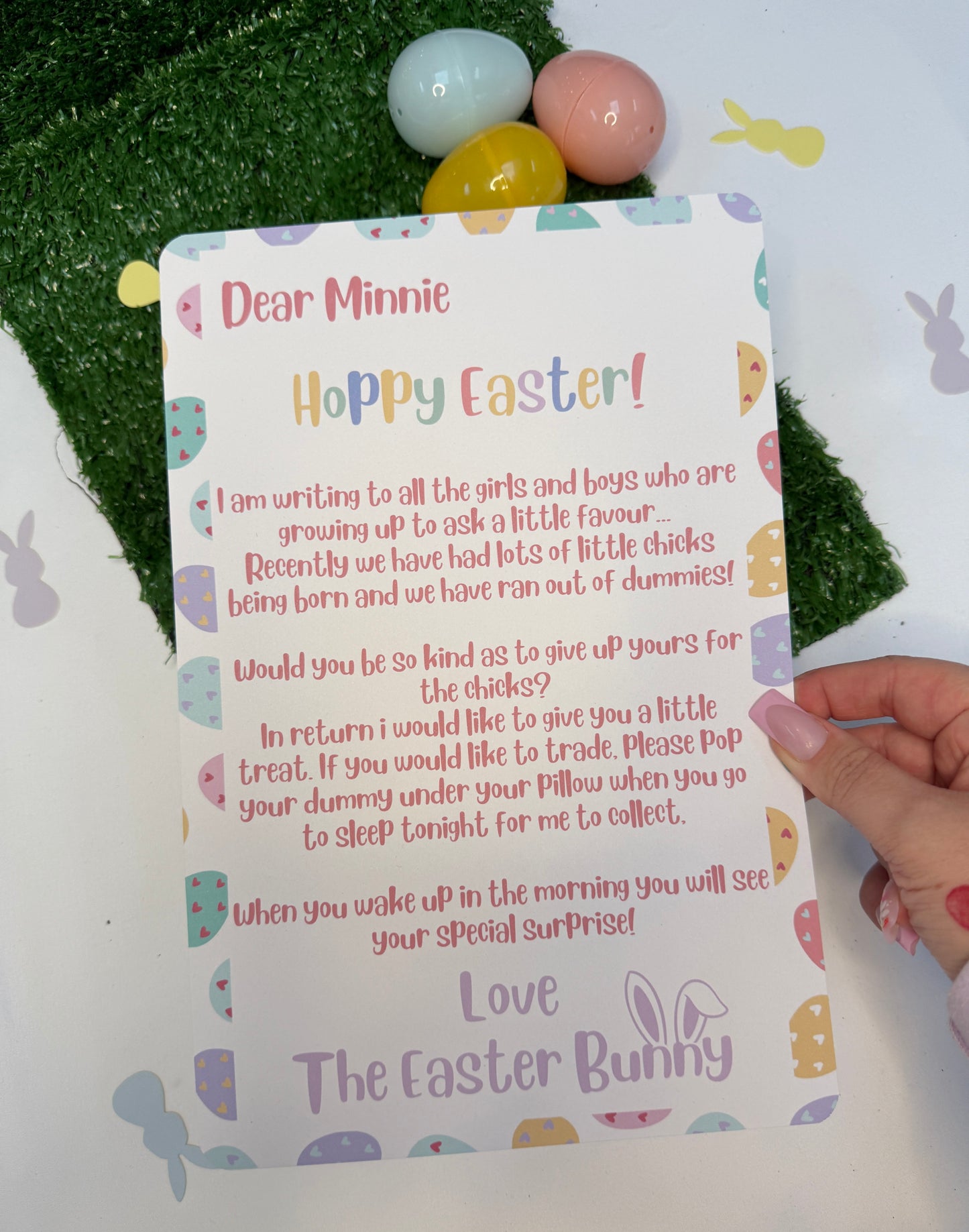 Personalised White A4 Dummy Letter, Easter Bunny Asking Child To Give Up Dummy