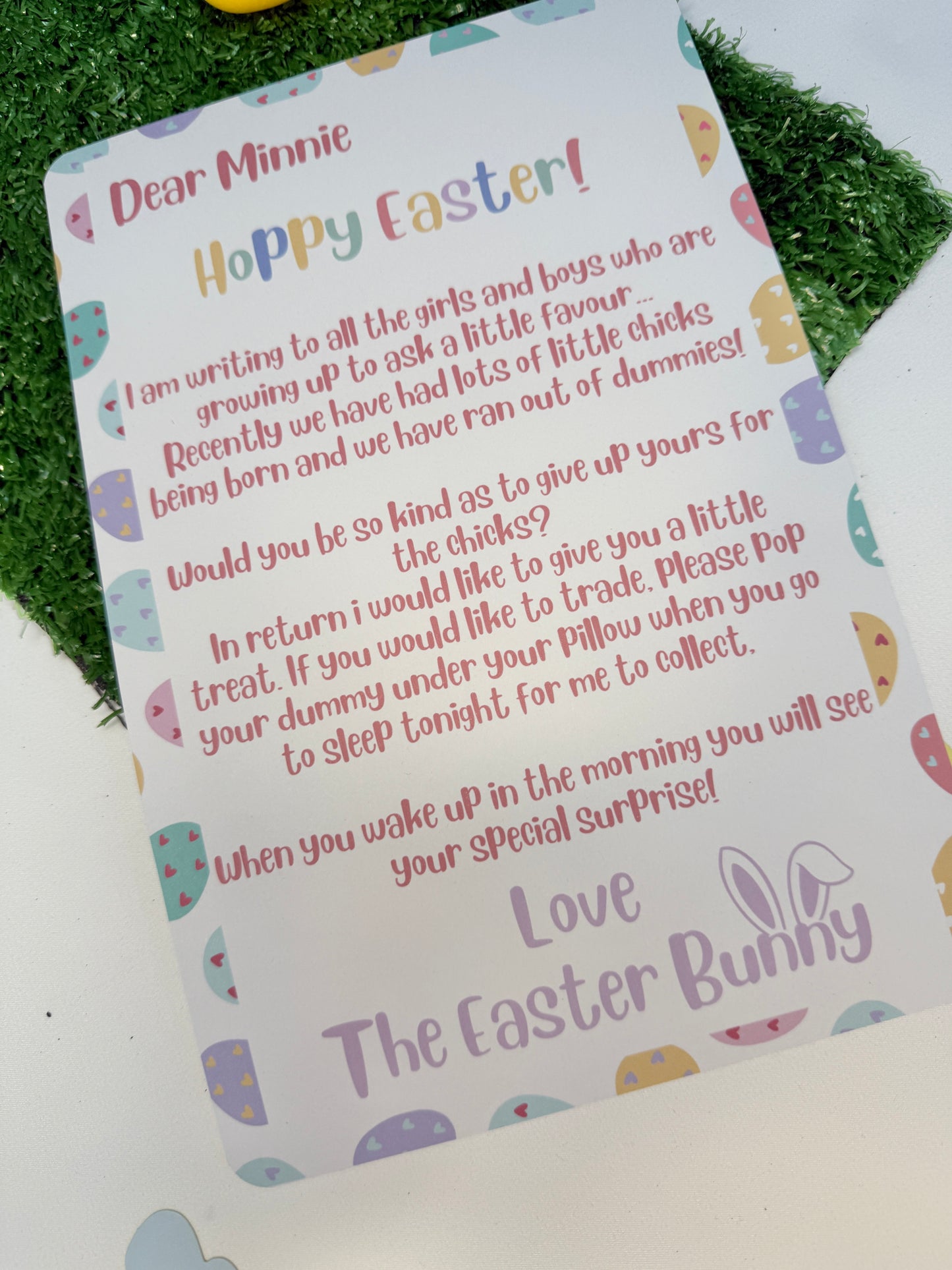 Personalised White A4 Dummy Letter, Easter Bunny Asking Child To Give Up Dummy