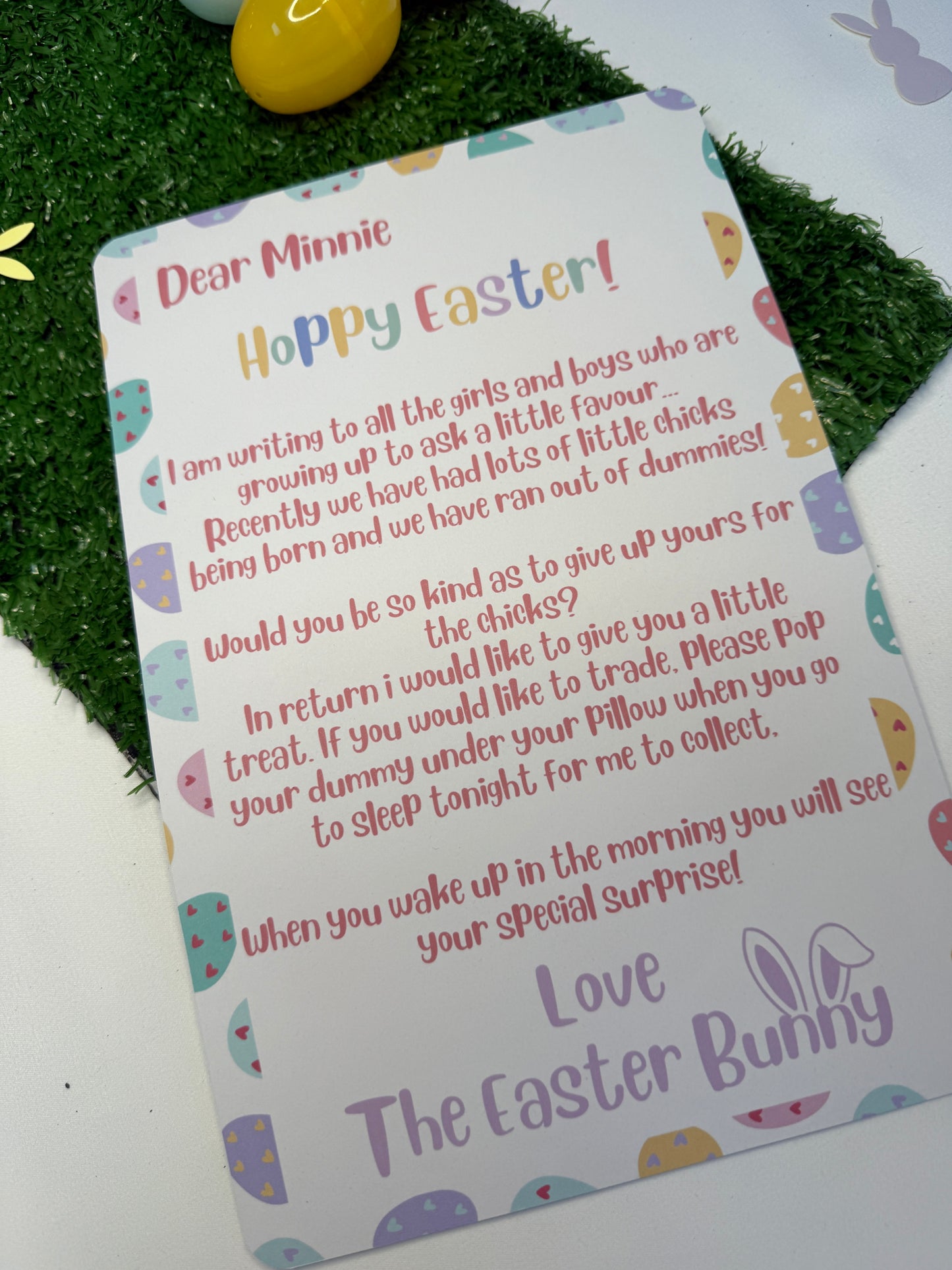 Personalised White A4 Dummy Letter, Easter Bunny Asking Child To Give Up Dummy