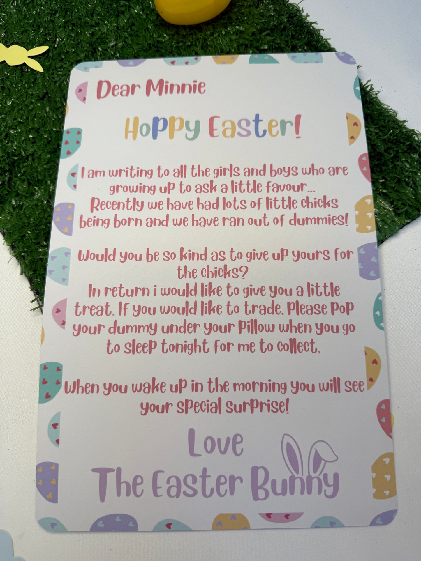 Personalised White A4 Dummy Letter, Easter Bunny Asking Child To Give Up Dummy