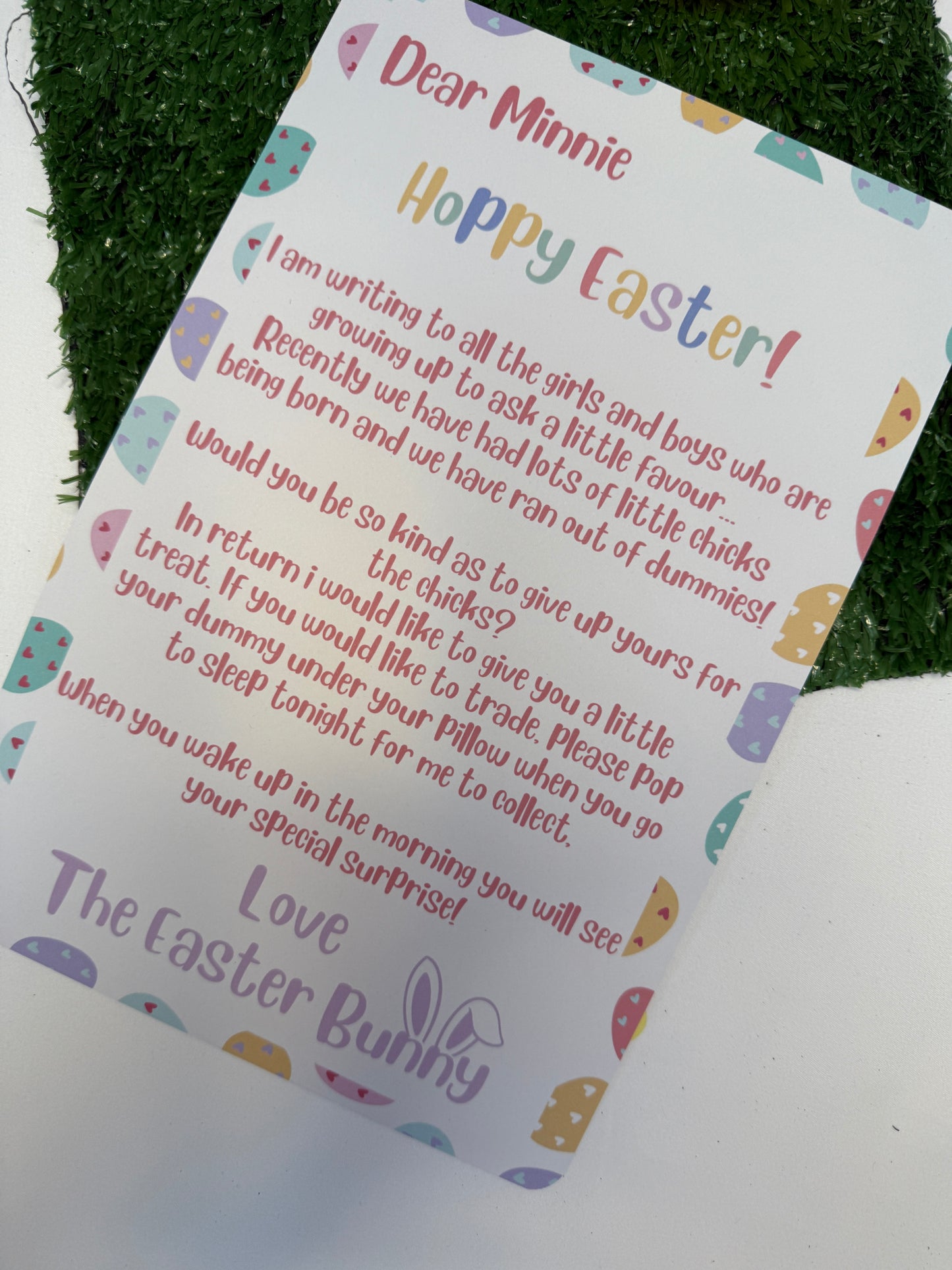 Personalised White A4 Dummy Letter, Easter Bunny Asking Child To Give Up Dummy