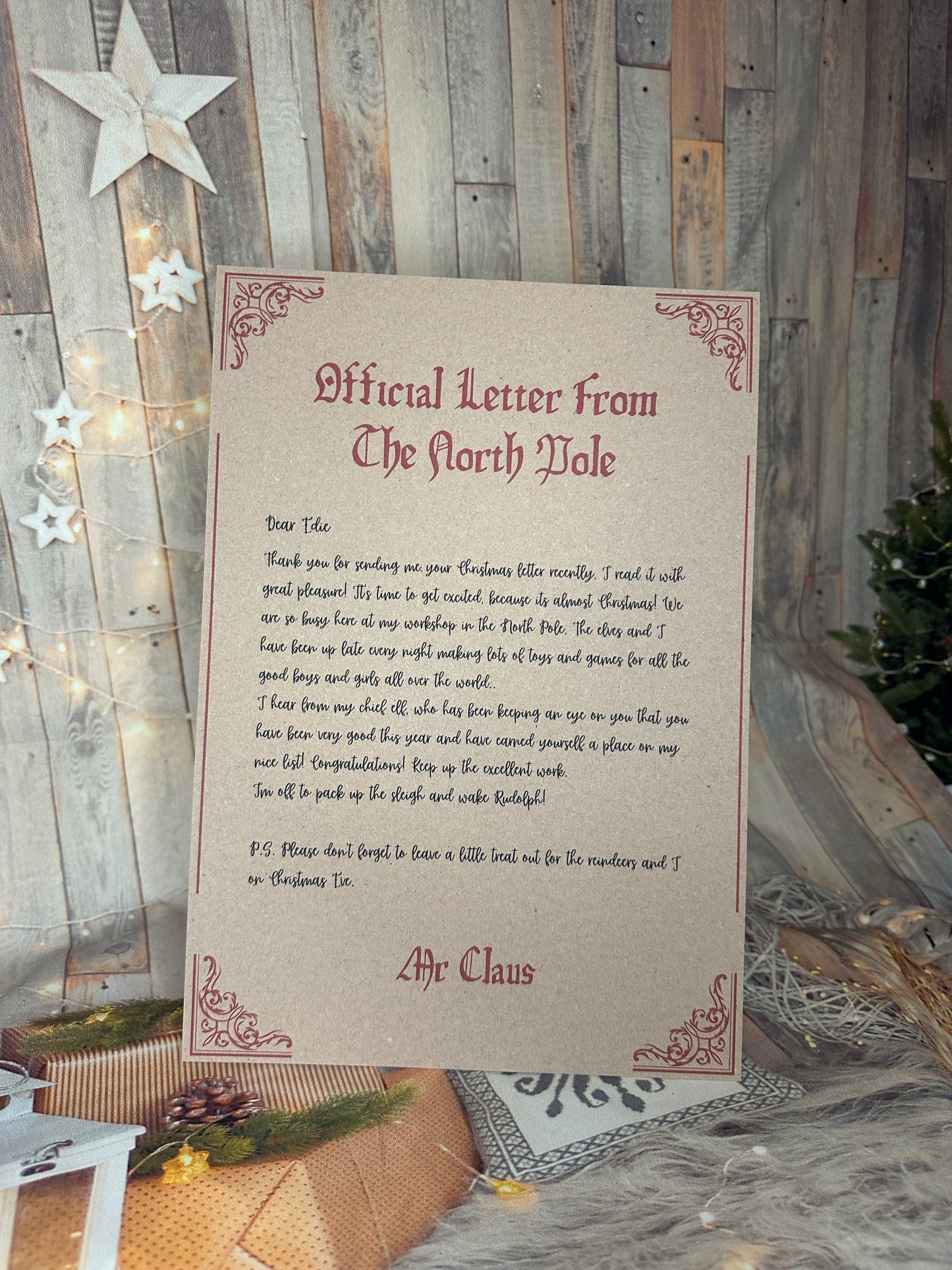 Personalised Kraft Letter From The North Pole- A4