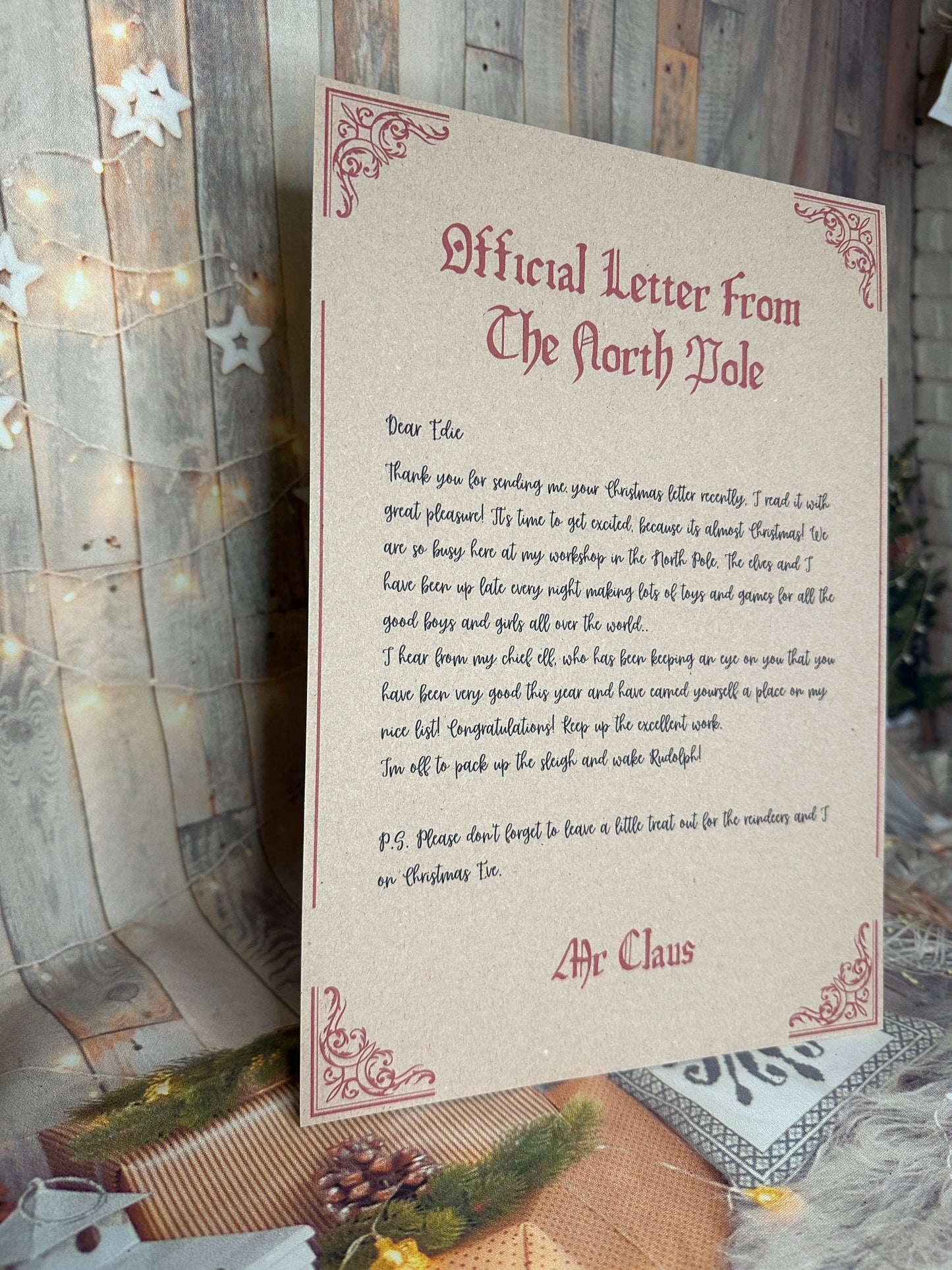 Personalised Kraft Letter From The North Pole- A4