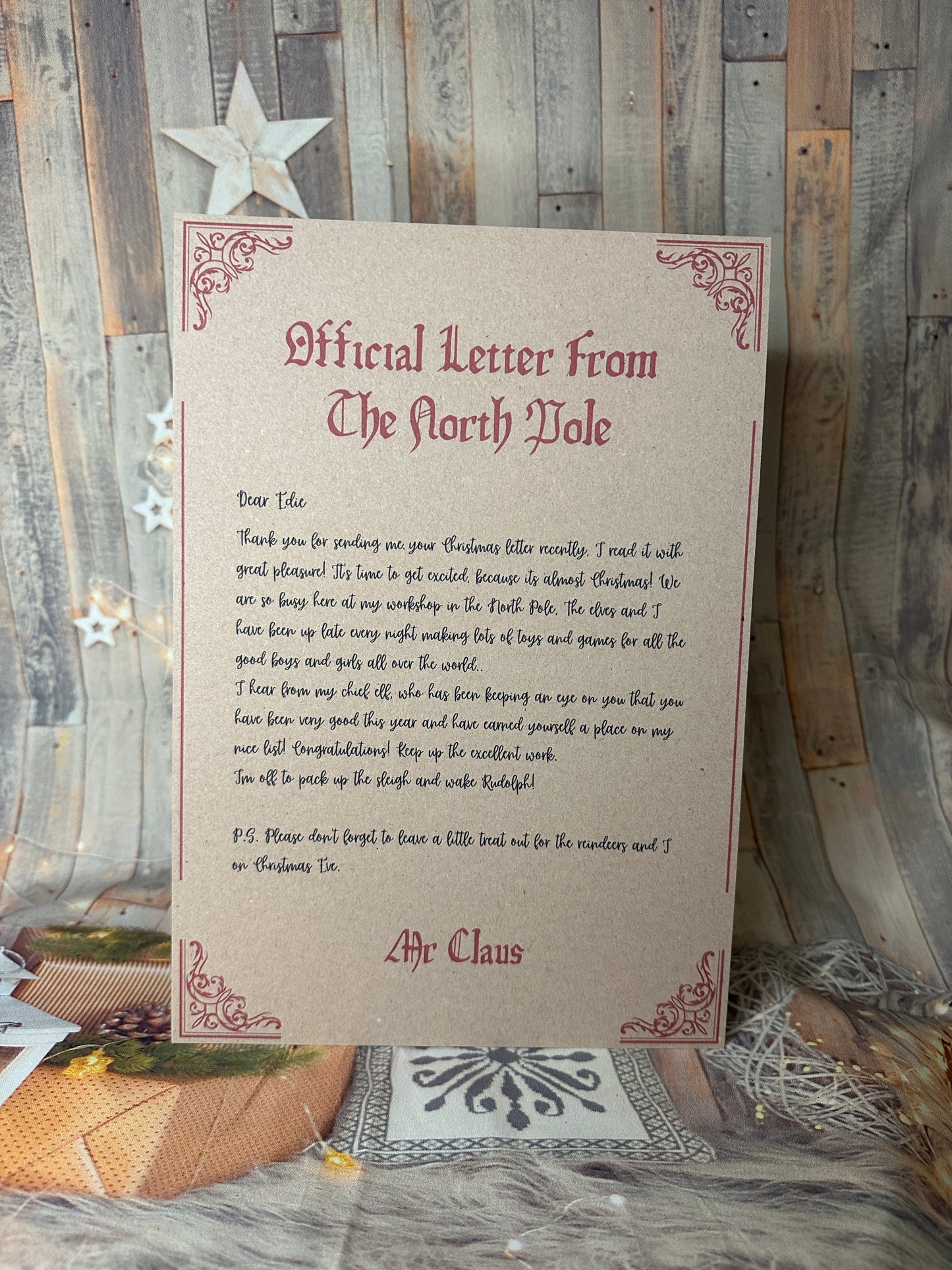 Personalised Kraft Letter From The North Pole- A4