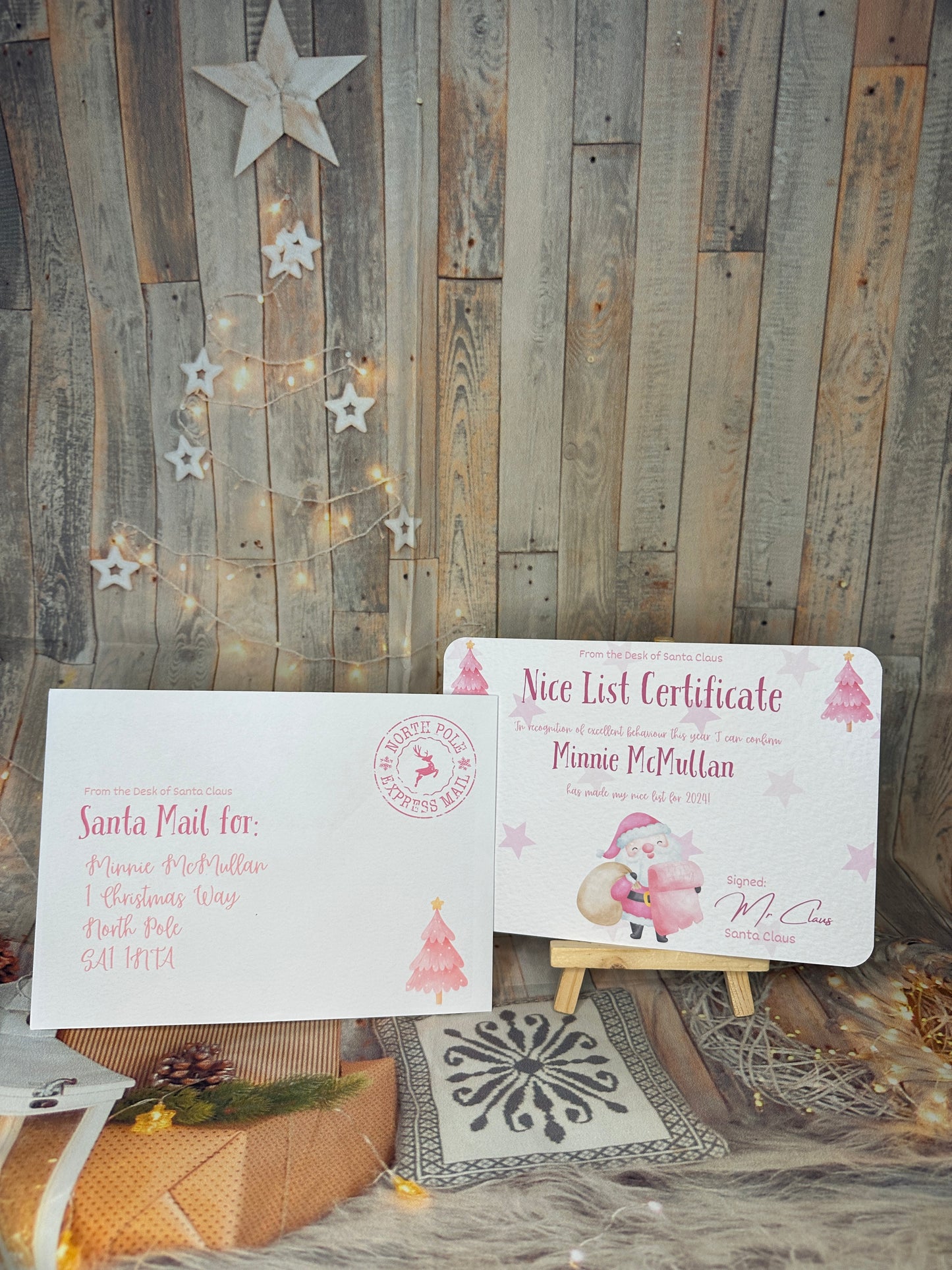 Pink Nice List Certificate and Envelope- 5x7 Size