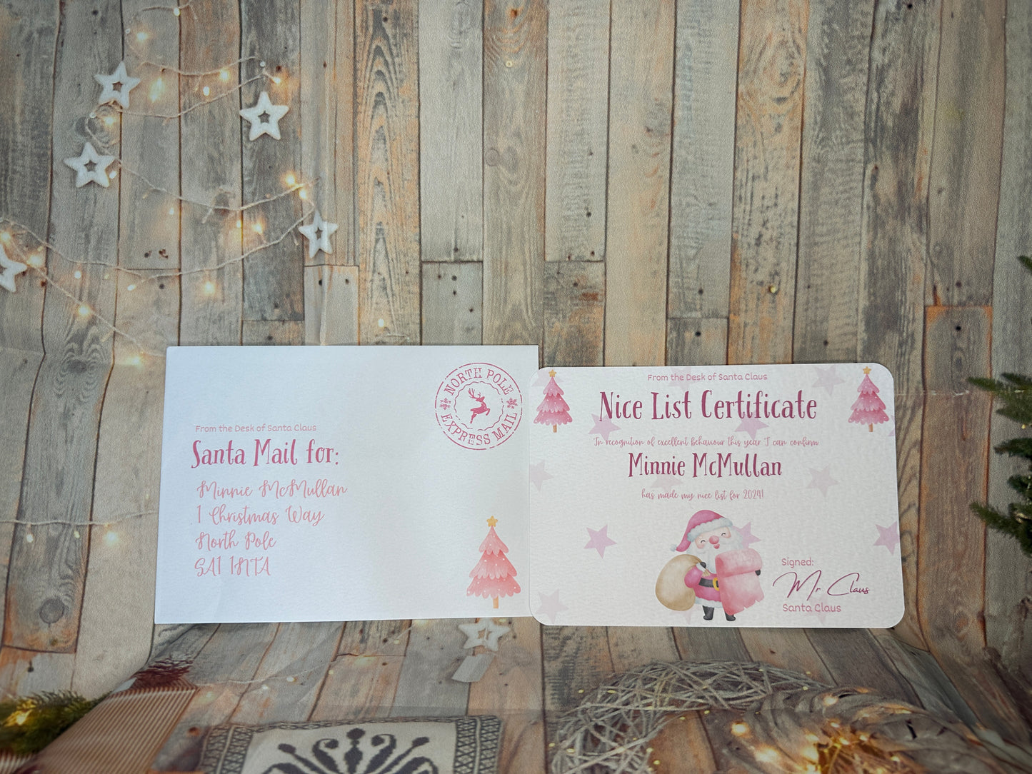 Pink Nice List Certificate and Envelope- 5x7 Size