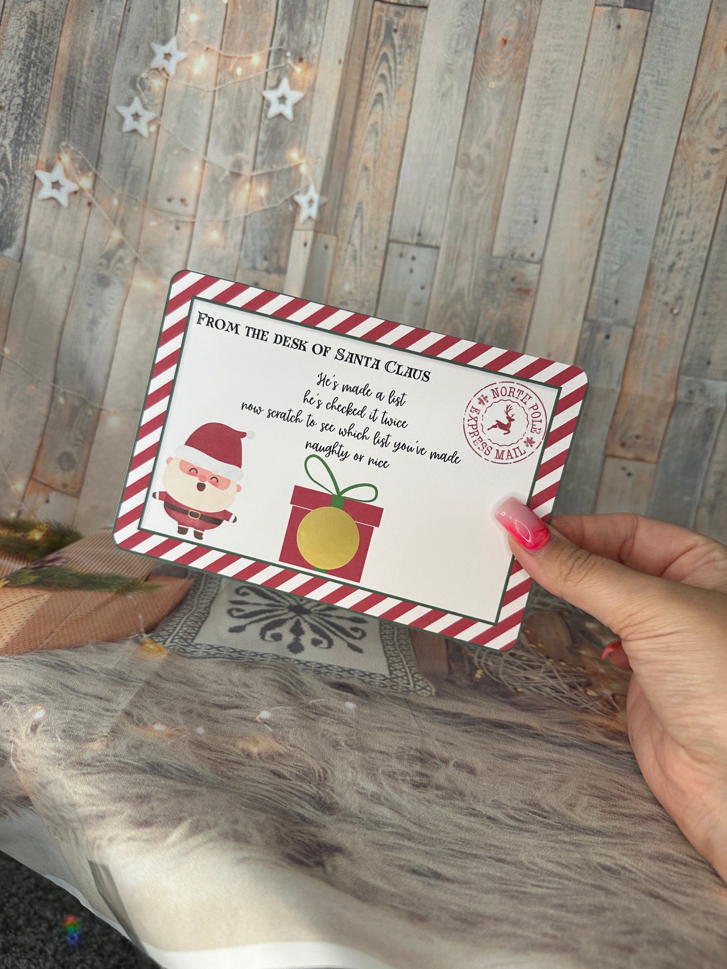 Red Stripe Naughty or Nice Scratch Cards- Set of 2.