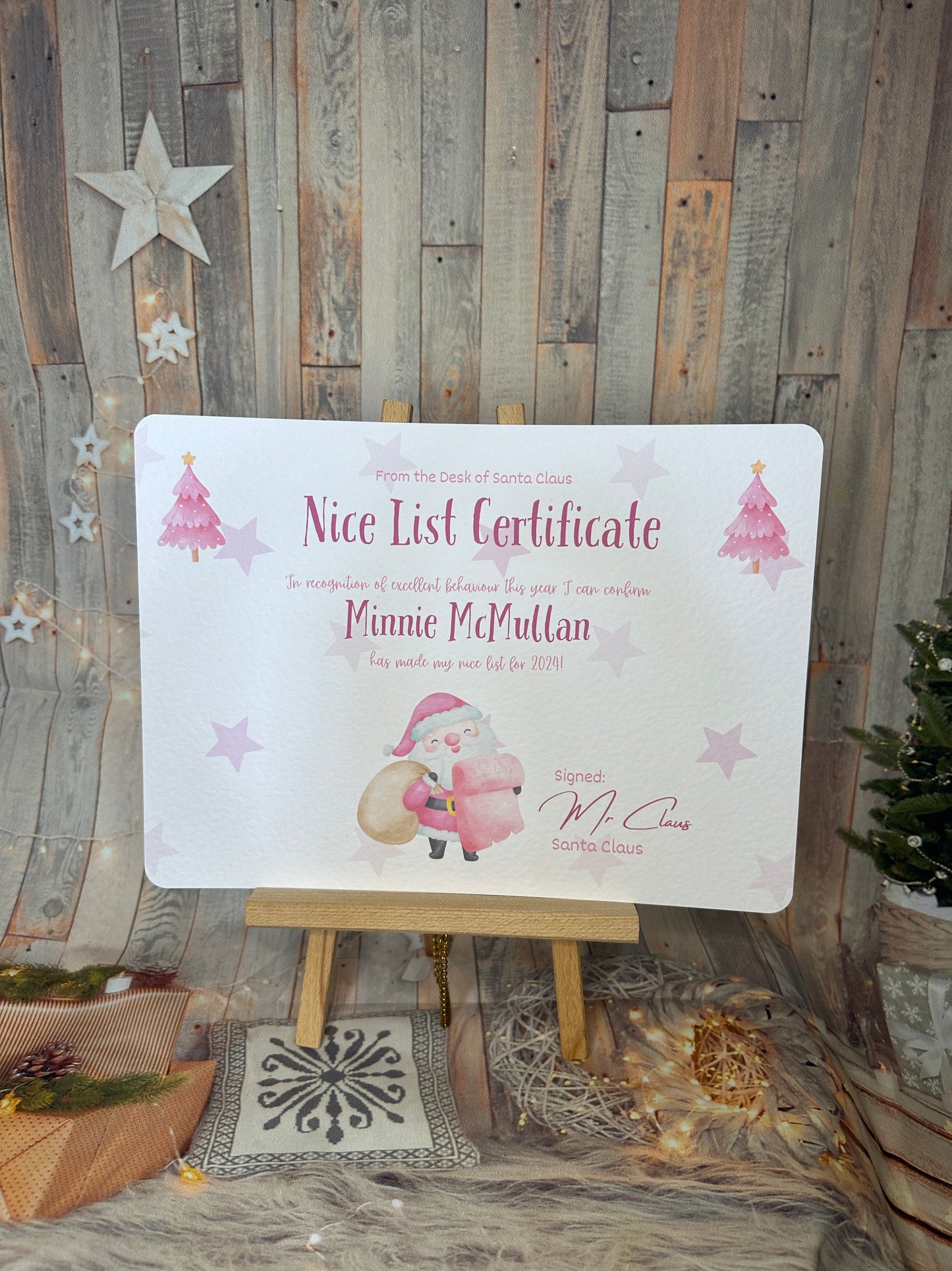 Pink A4 Personalised Nice List Certificate