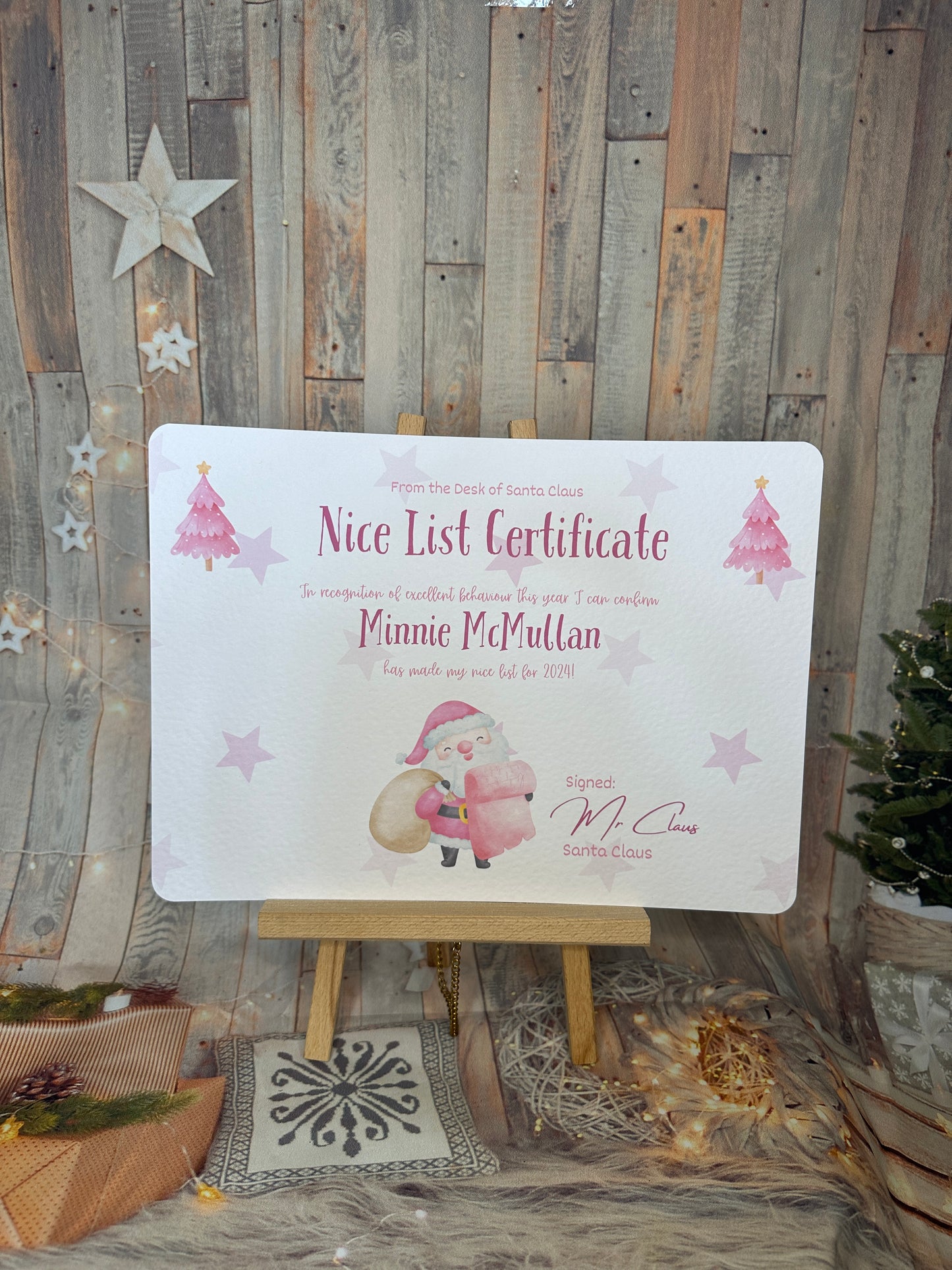 Pink A4 Personalised Nice List Certificate