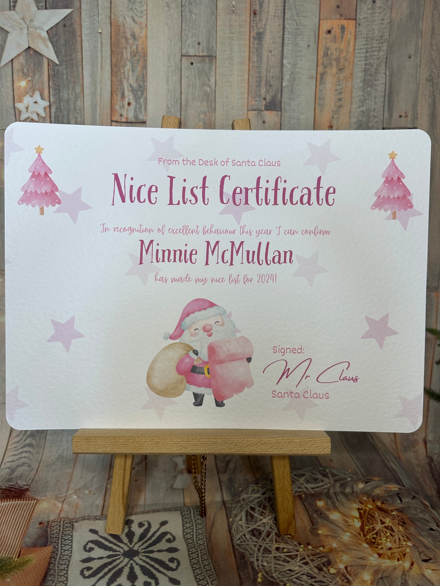 Pink A4 Personalised Nice List Certificate