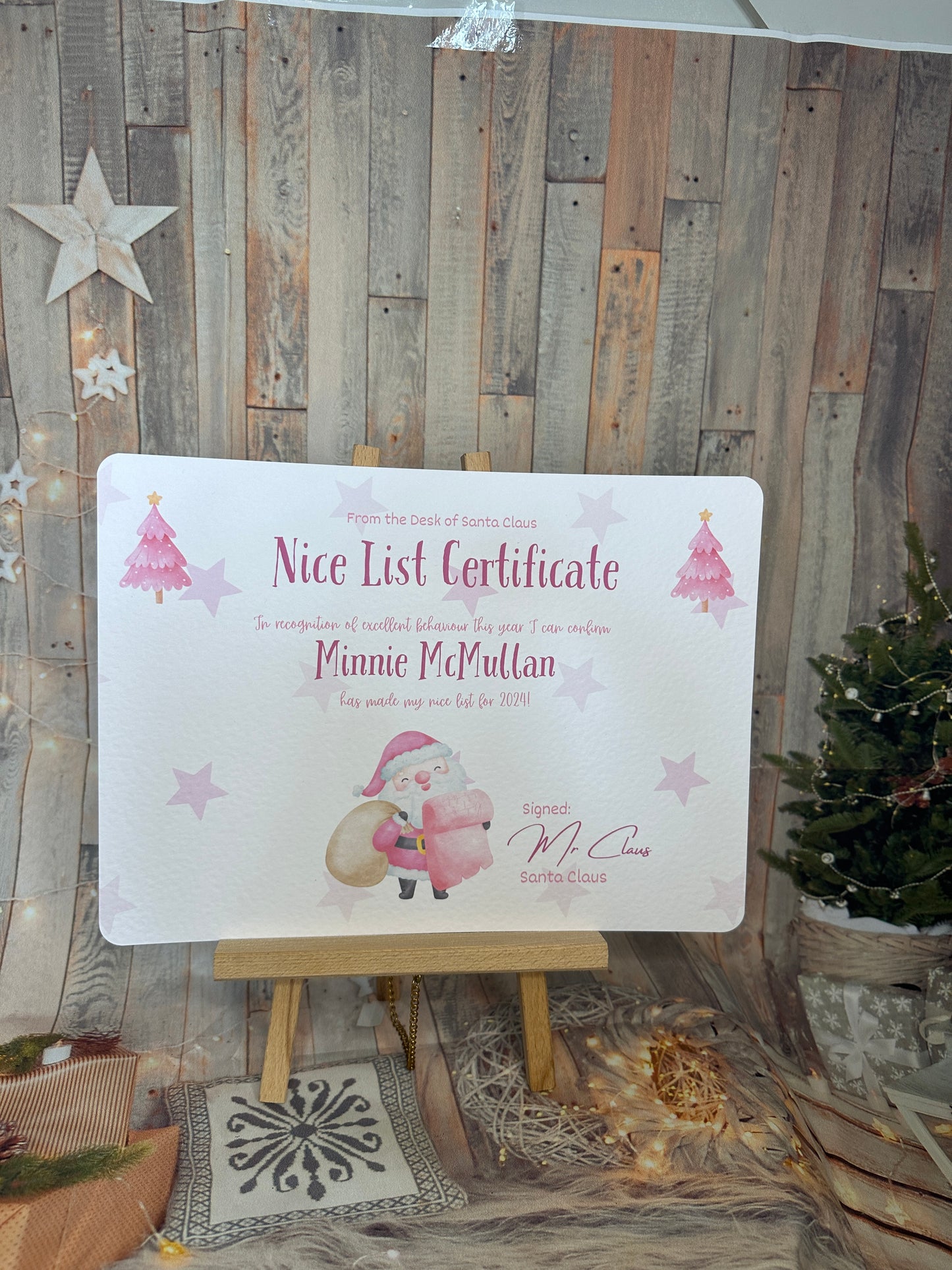 Pink A4 Personalised Nice List Certificate