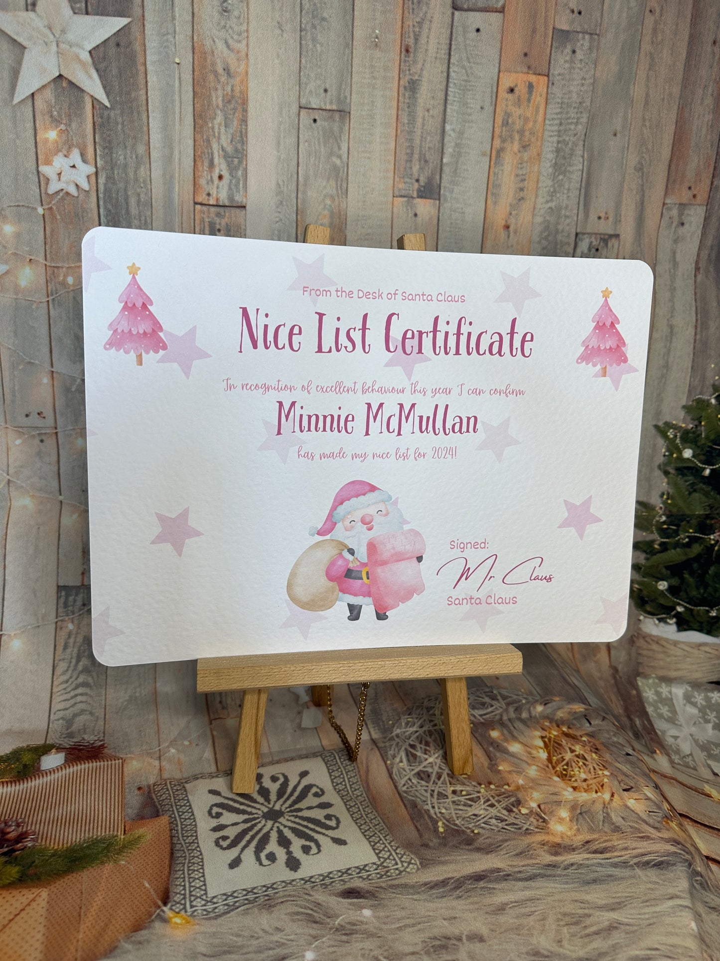 Pink A4 Personalised Nice List Certificate