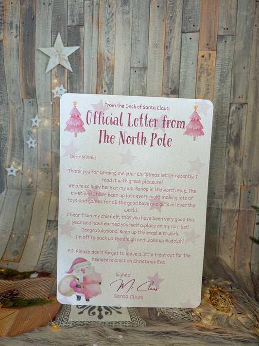 Pink A4 Letter From The North Pole- Personalised