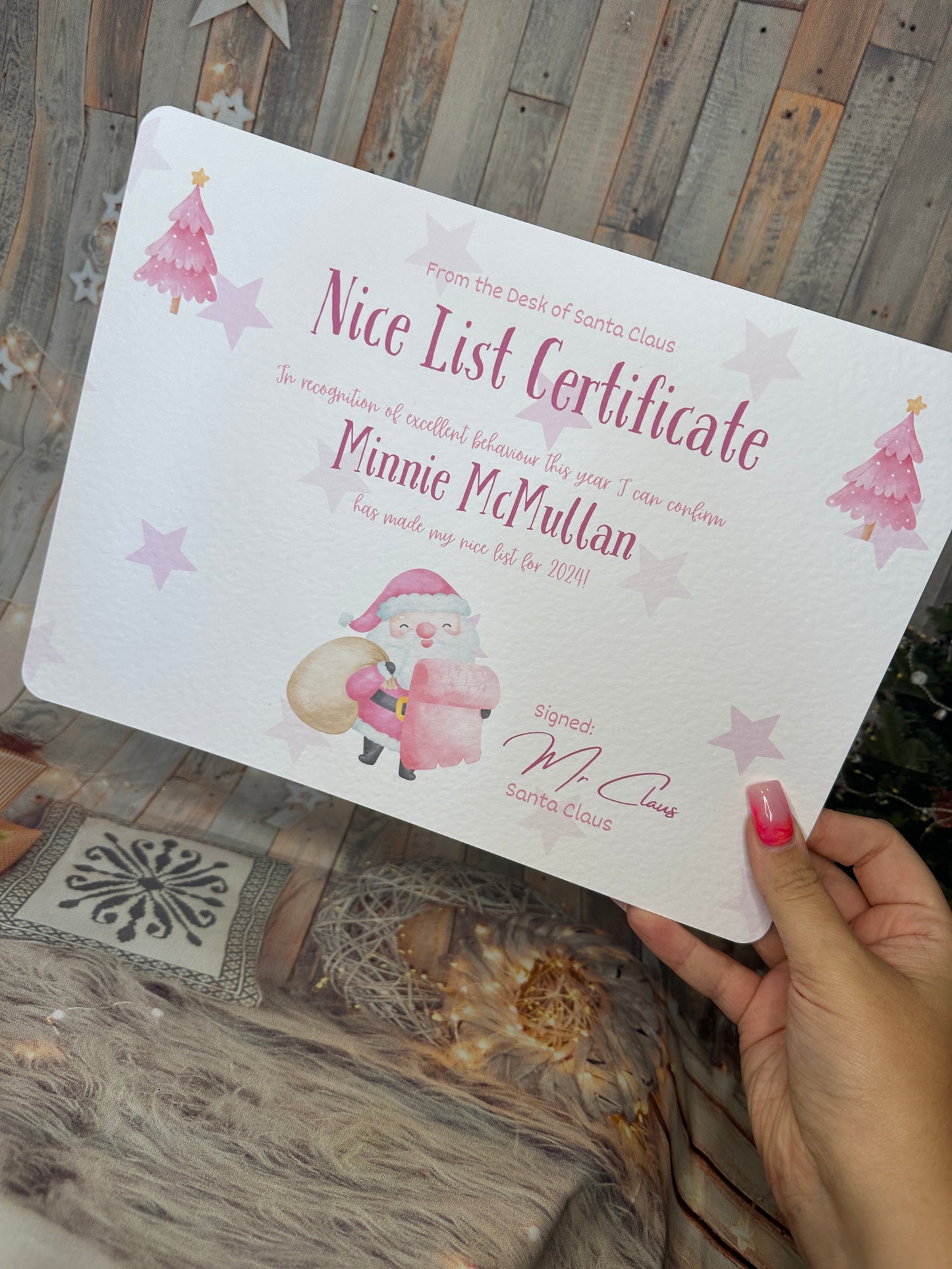 Pink A4 Personalised Nice List Certificate