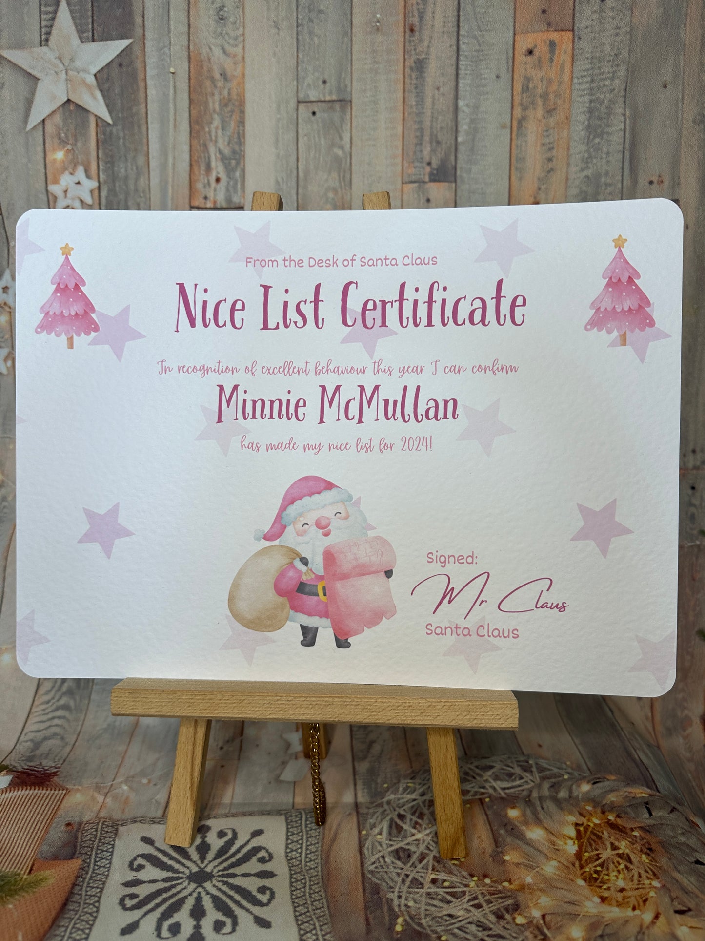 Pink A4 Personalised Nice List Certificate