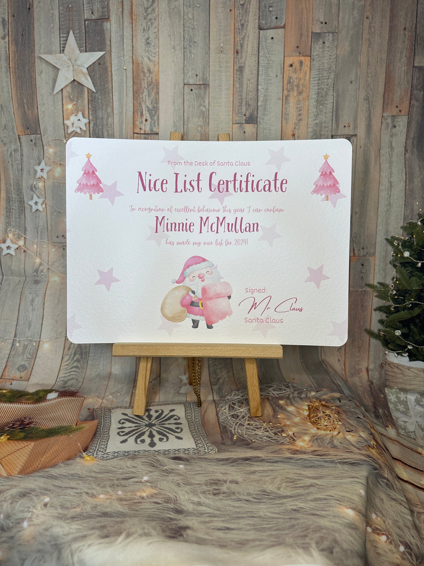 Pink A4 Personalised Nice List Certificate