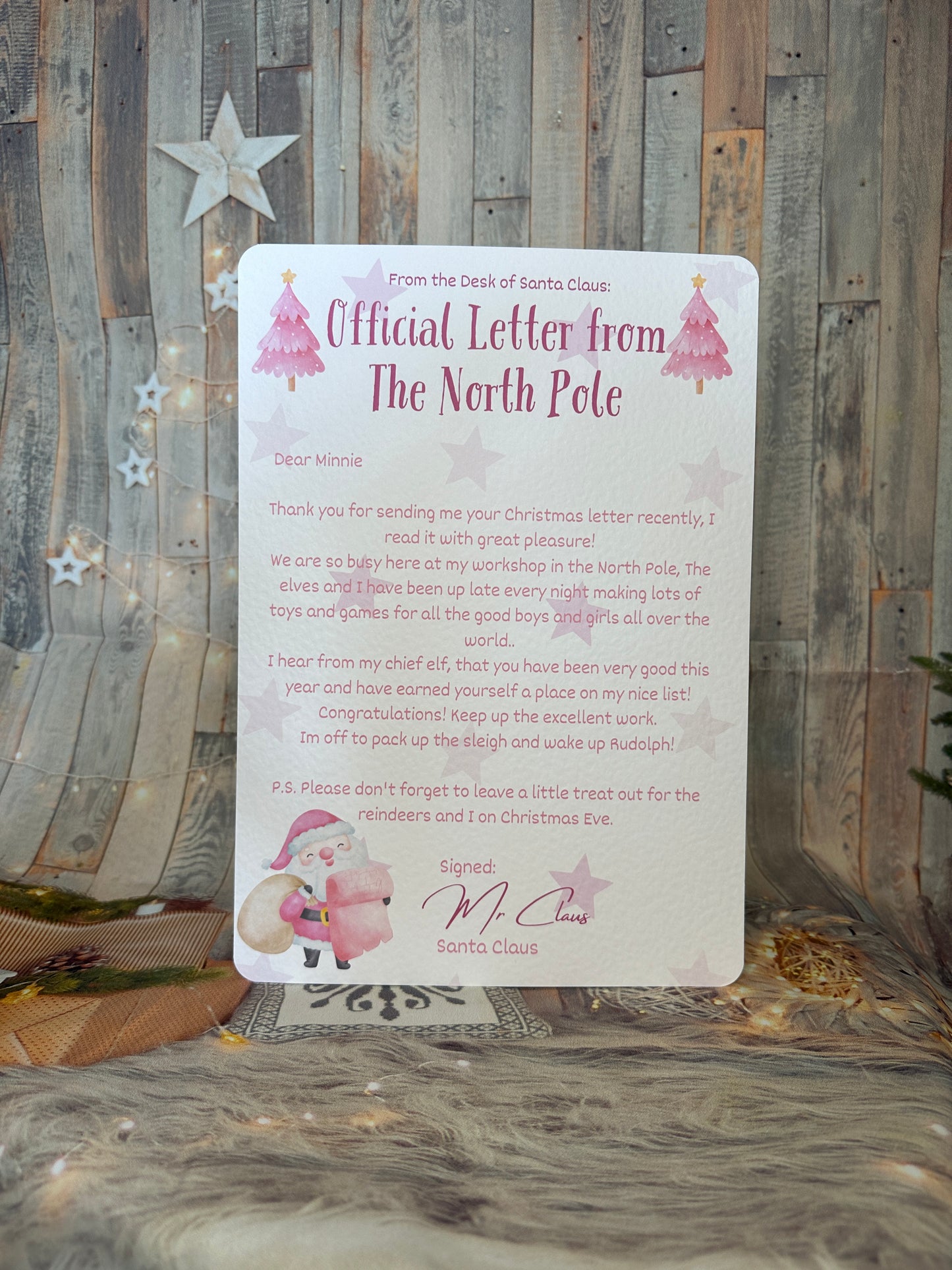 Pink A4 Personalised Nice List Certificate