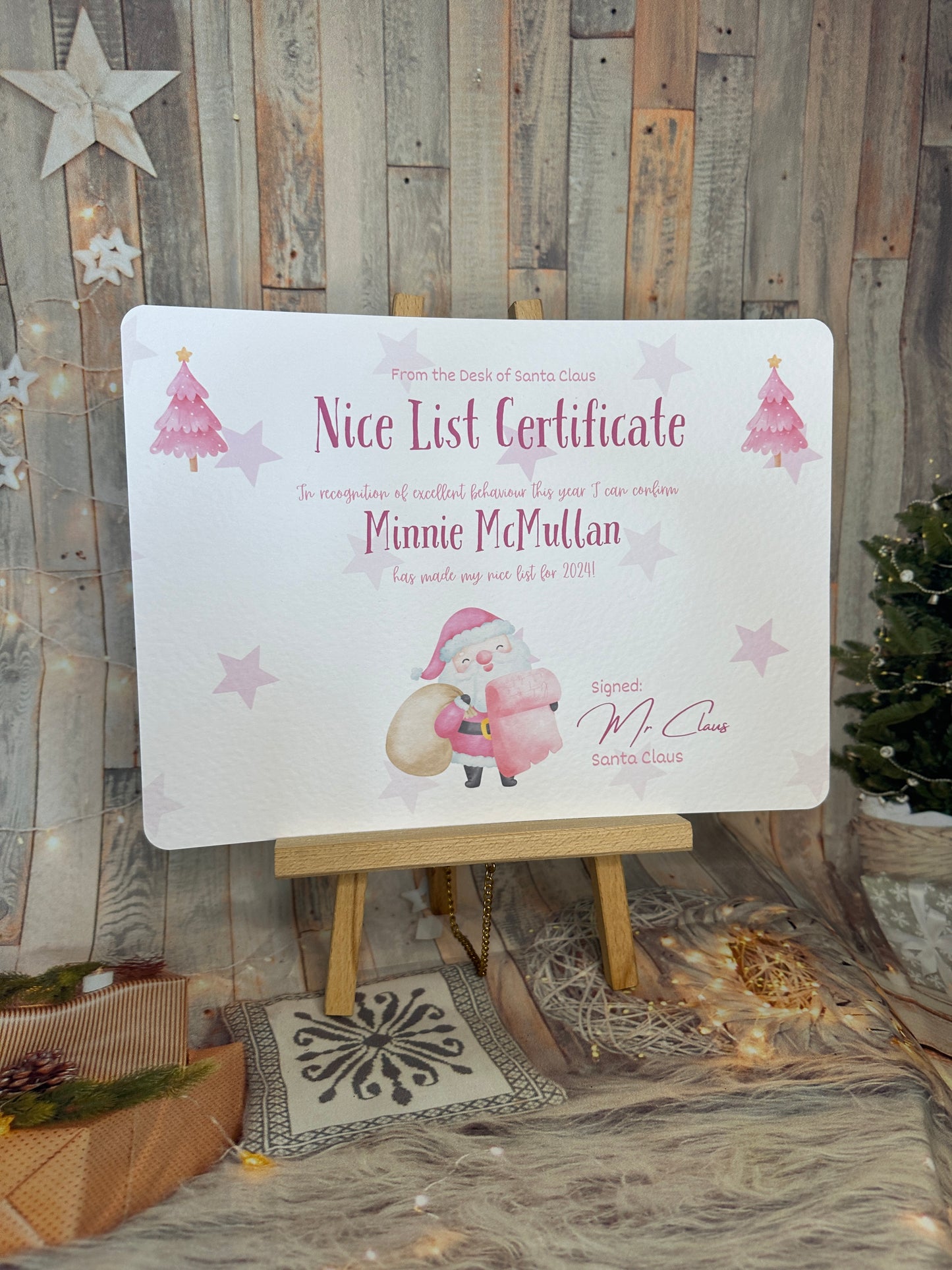 Pink A4 Personalised Nice List Certificate