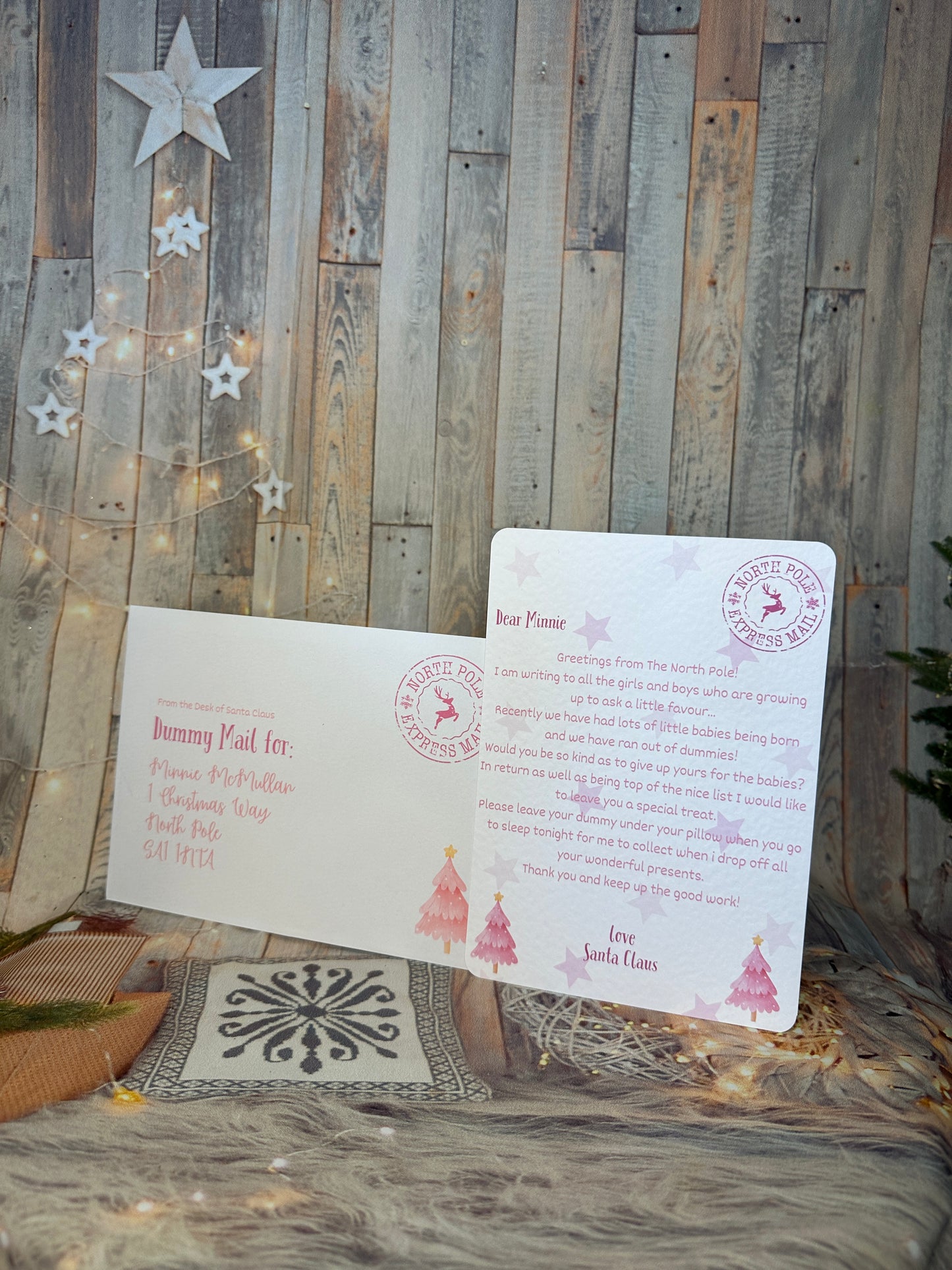 Pink Letter From Santa, Asking The Child To Give Up The Dummy, Personalised with Envelope.