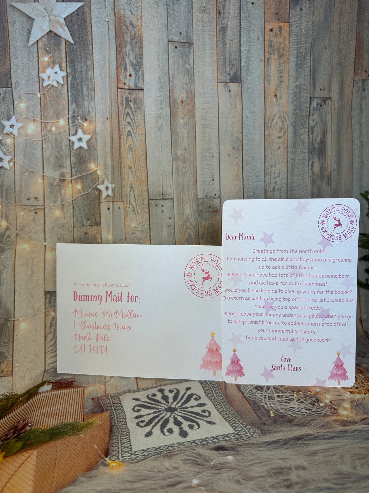 Pink Letter From Santa, Asking The Child To Give Up The Dummy, Personalised with Envelope.