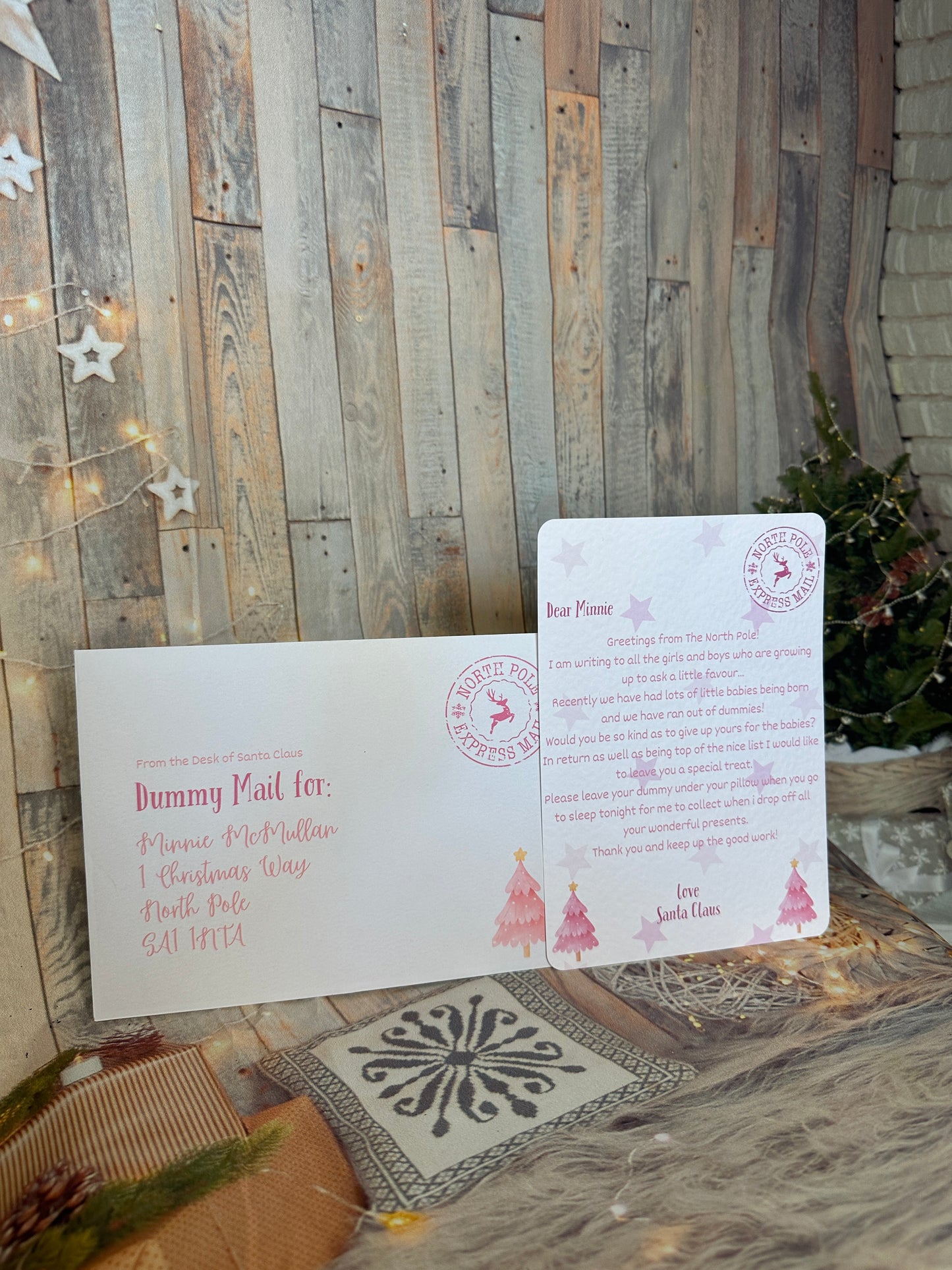 Pink Letter From Santa, Asking The Child To Give Up The Dummy, Personalised with Envelope.