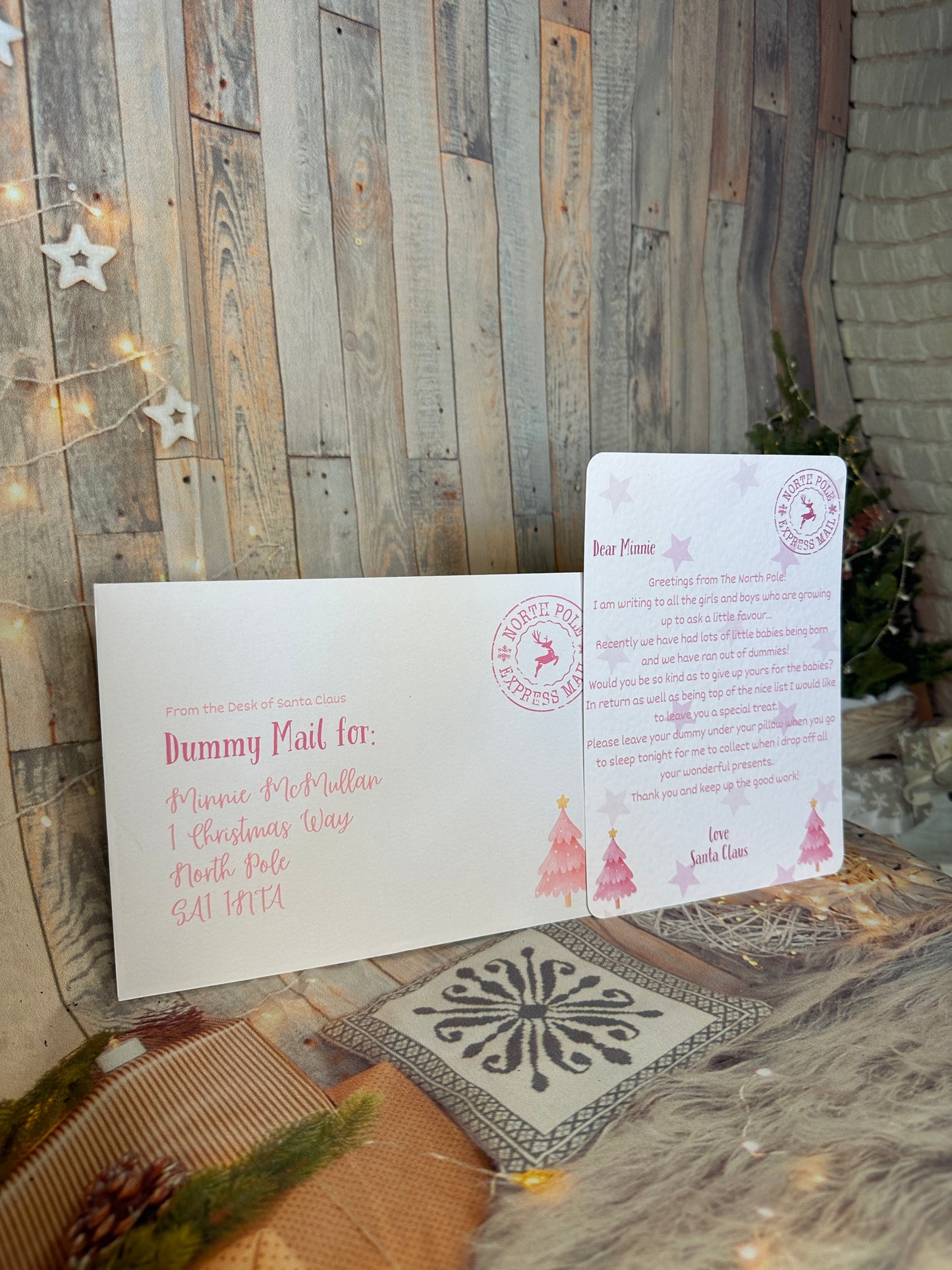 Pink Letter From Santa, Asking The Child To Give Up The Dummy, Personalised with Envelope.