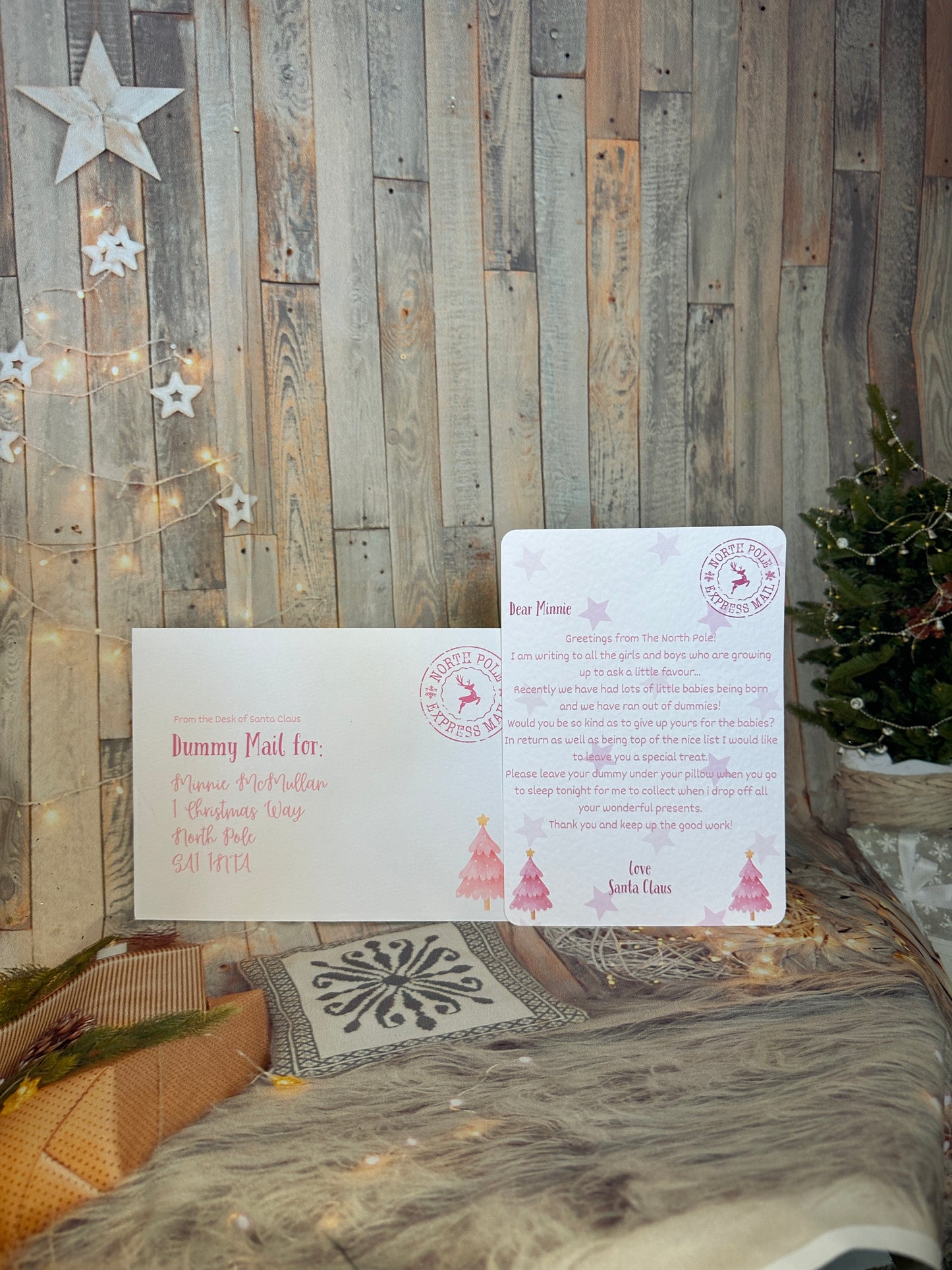 Pink Letter From Santa, Asking The Child To Give Up The Dummy, Personalised with Envelope.