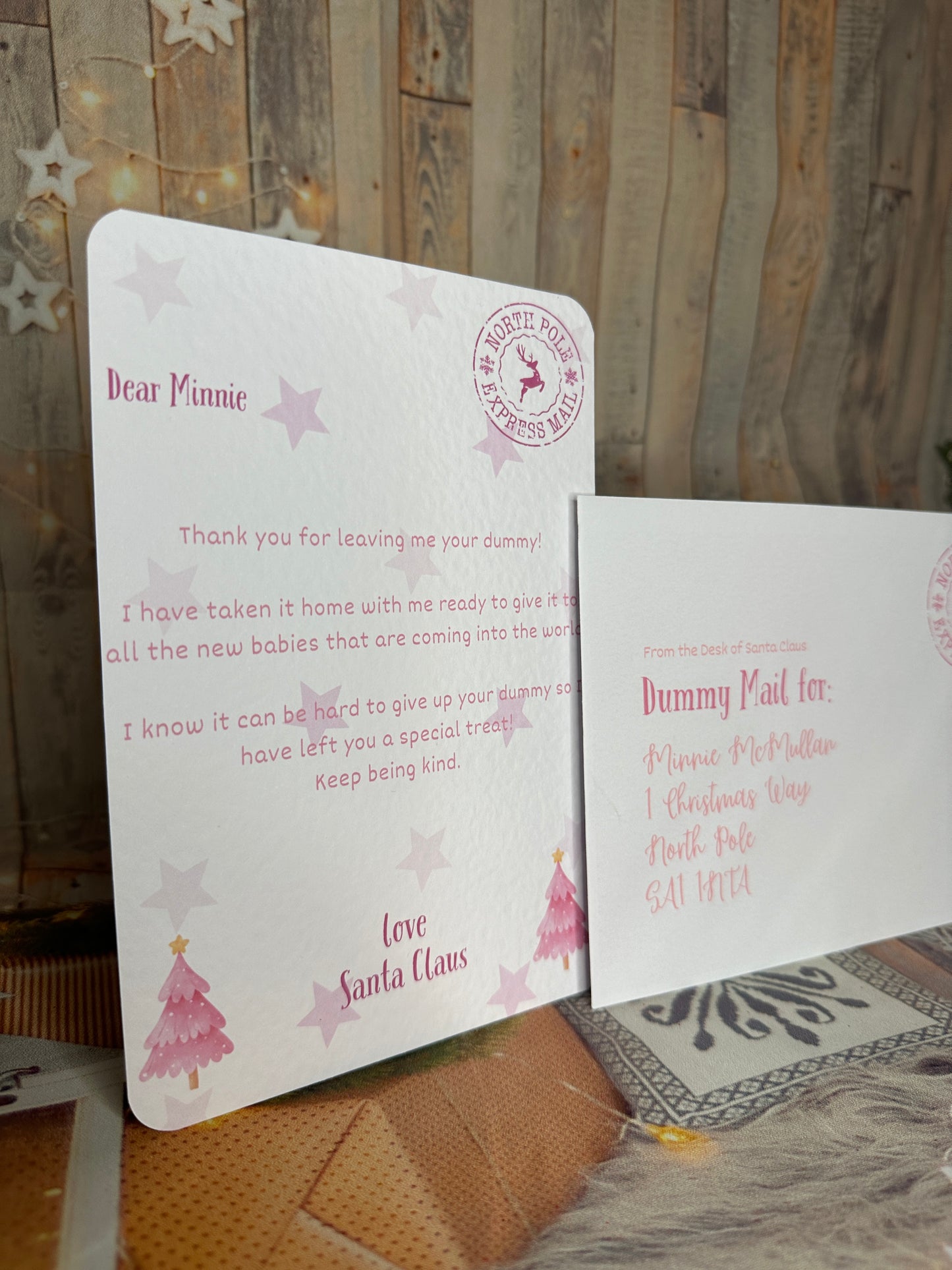 Pink Letter from Santa Thanking The Child For Their Dummy- 5x7, Personalised