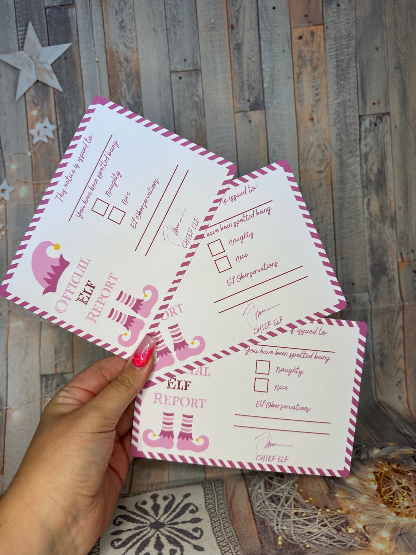 Pink Elf Report Cards- Set of 3