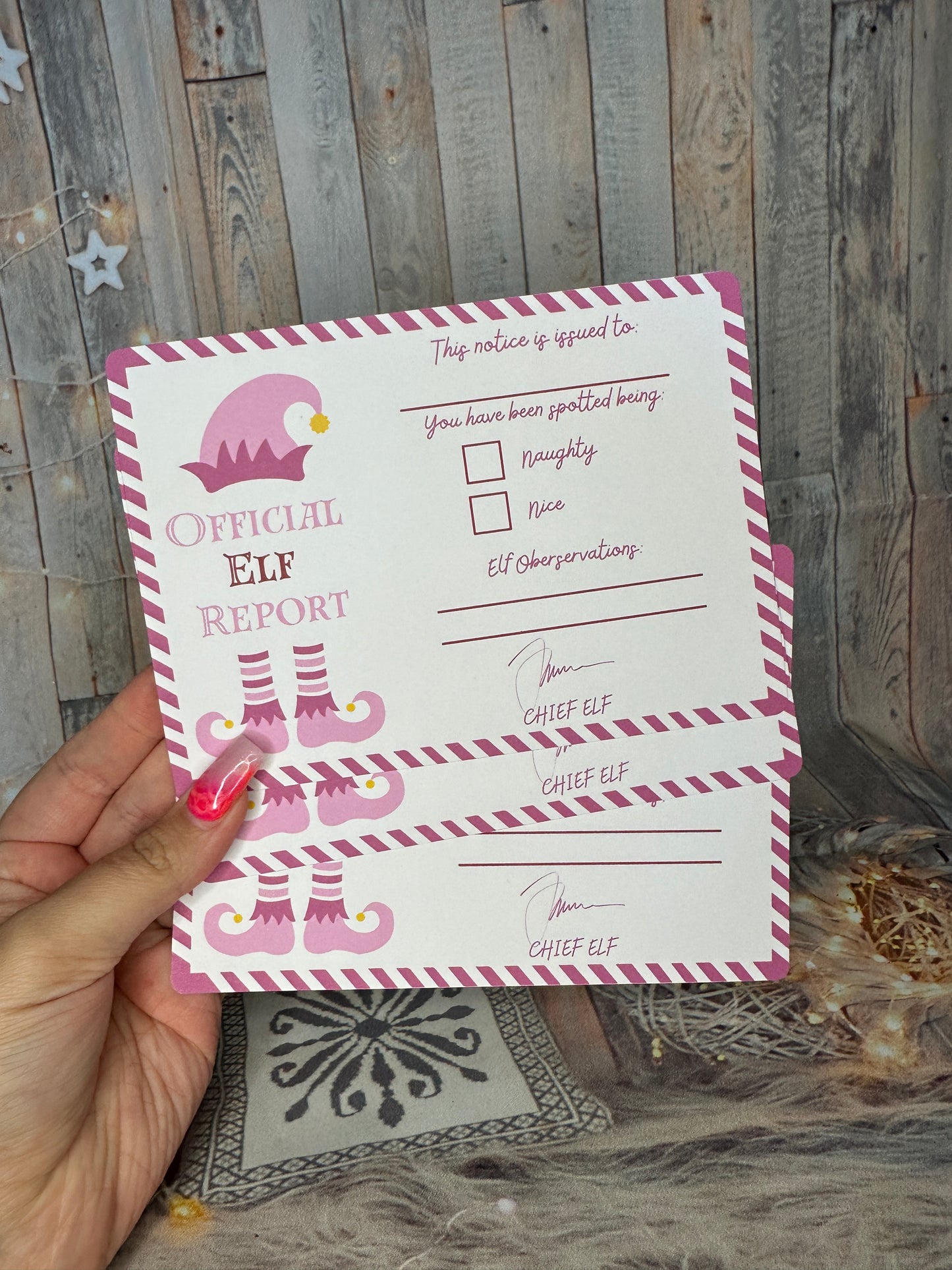 Pink Elf Report Cards- Set of 3