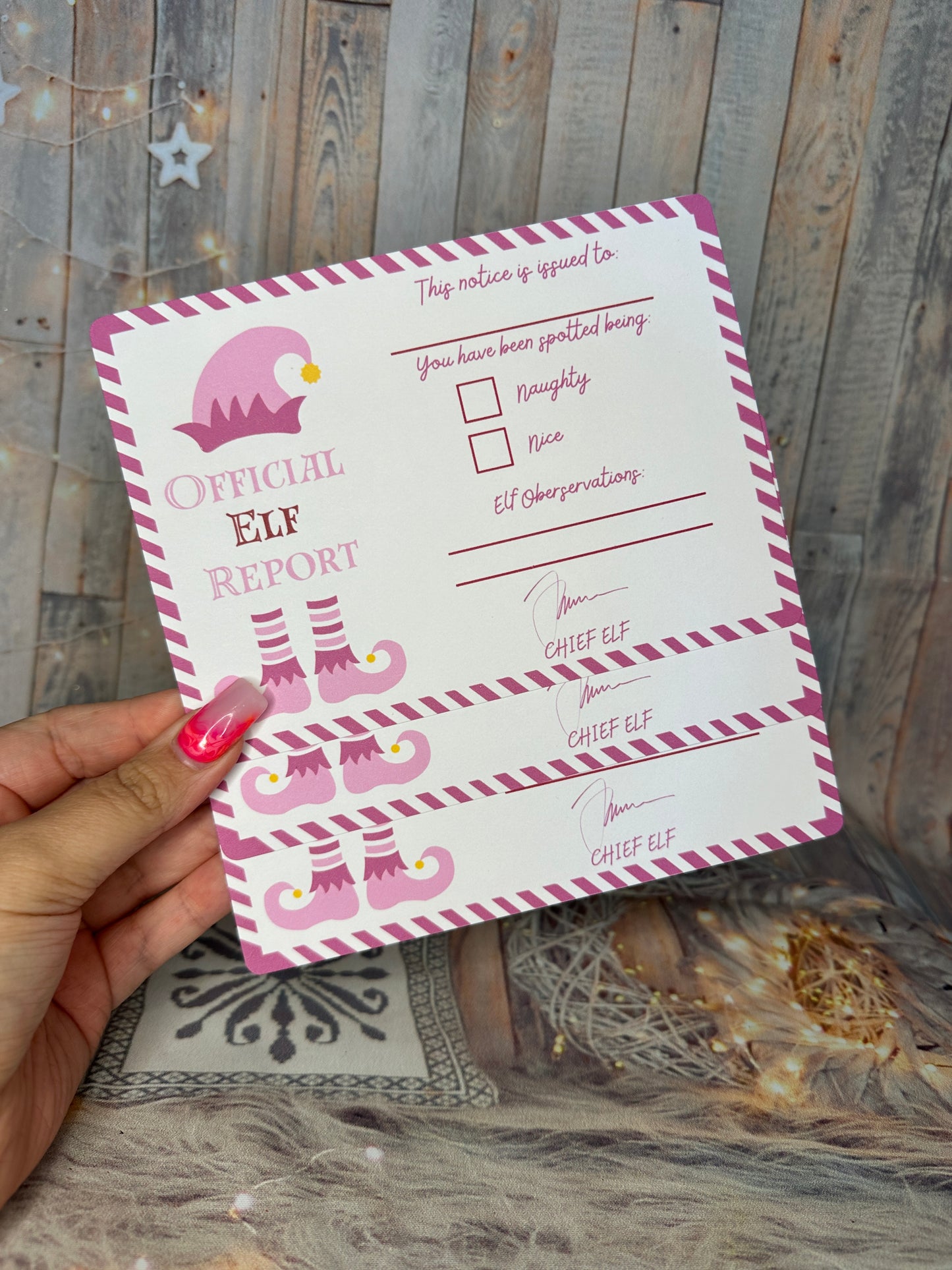 Pink Elf Report Cards- Set of 3