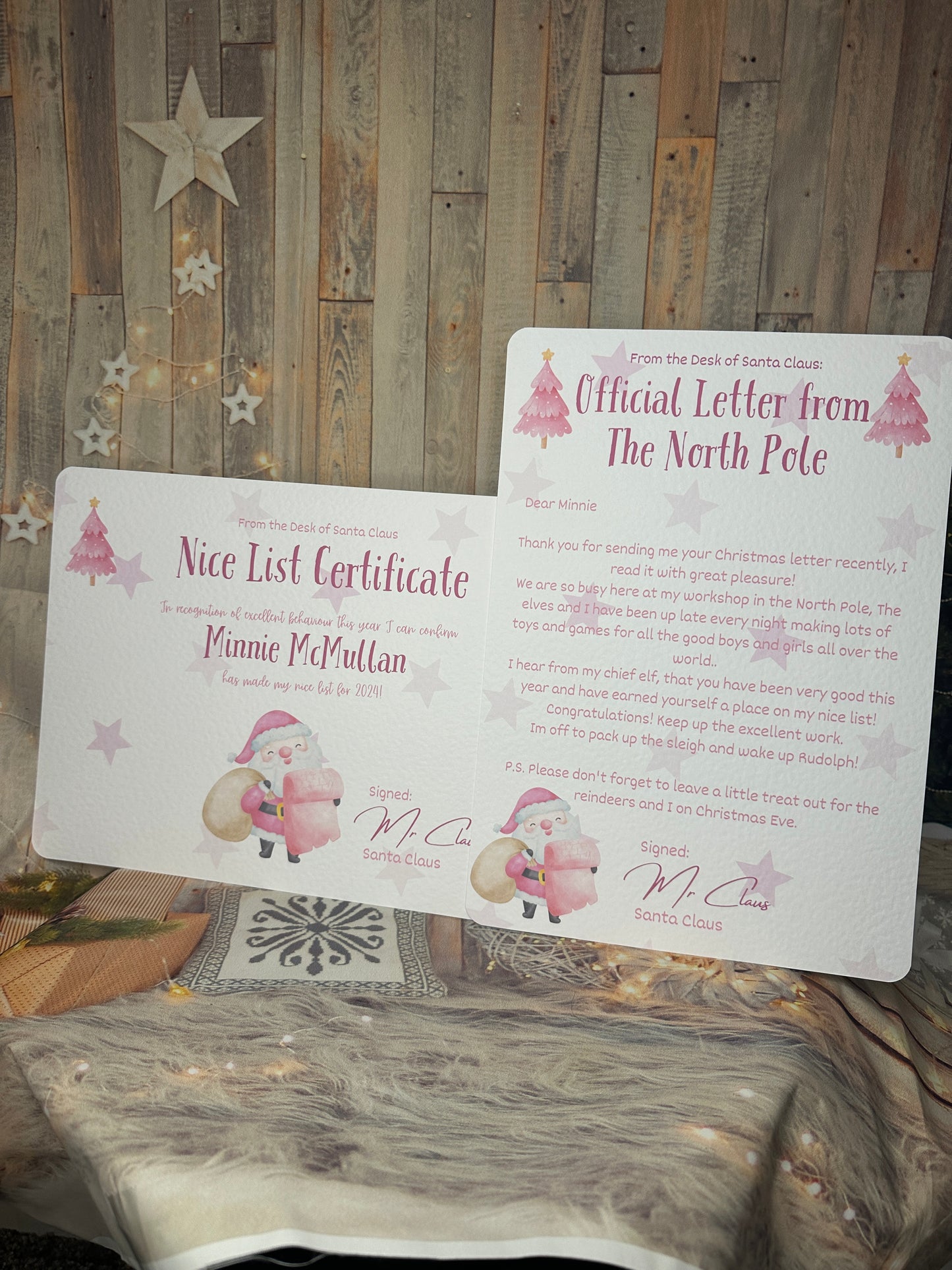 Pink Nice List Certificate and Letter from The North Pole- Personalised, A4 Size