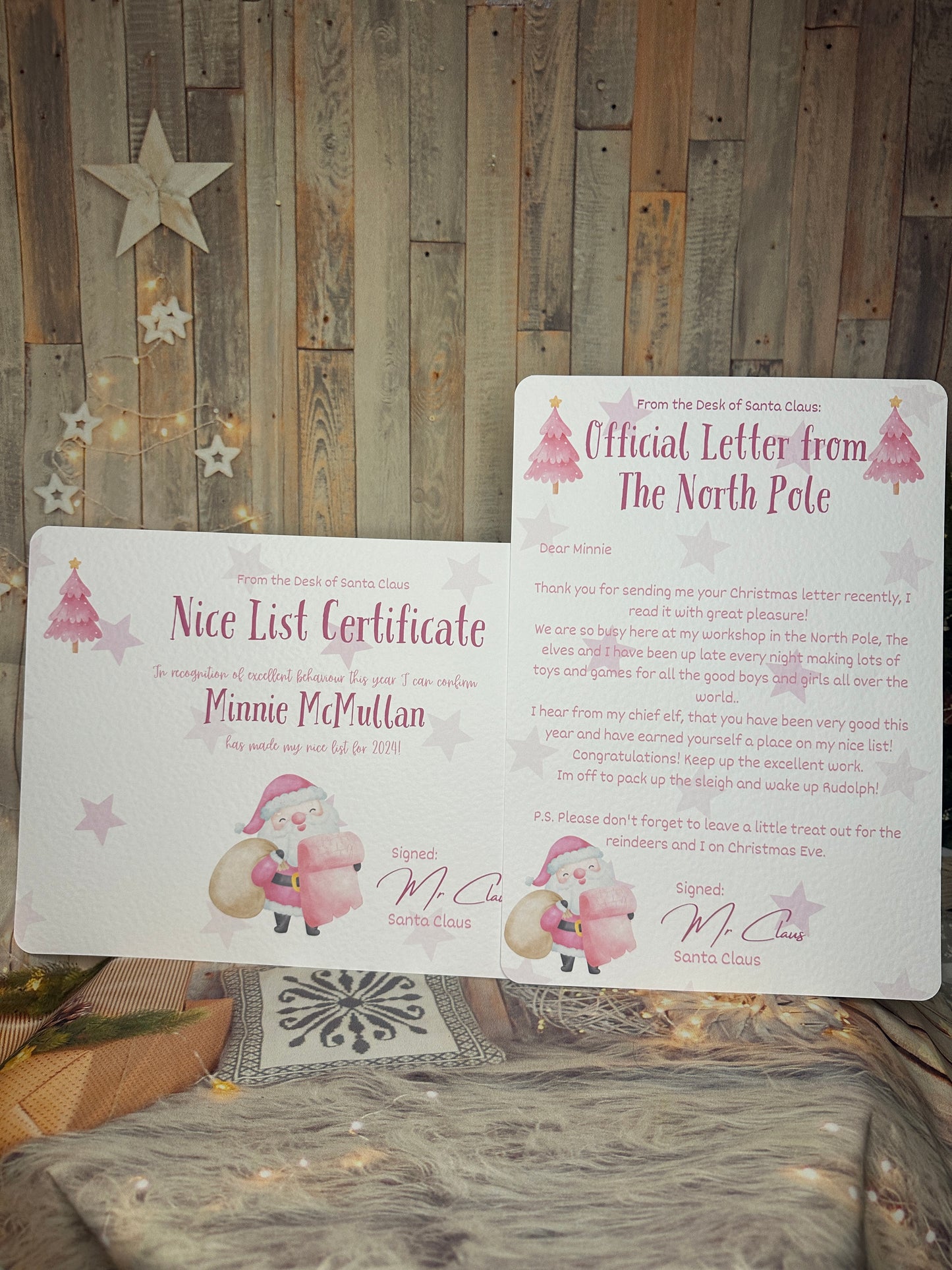 Pink Nice List Certificate and Letter from The North Pole- Personalised, A4 Size